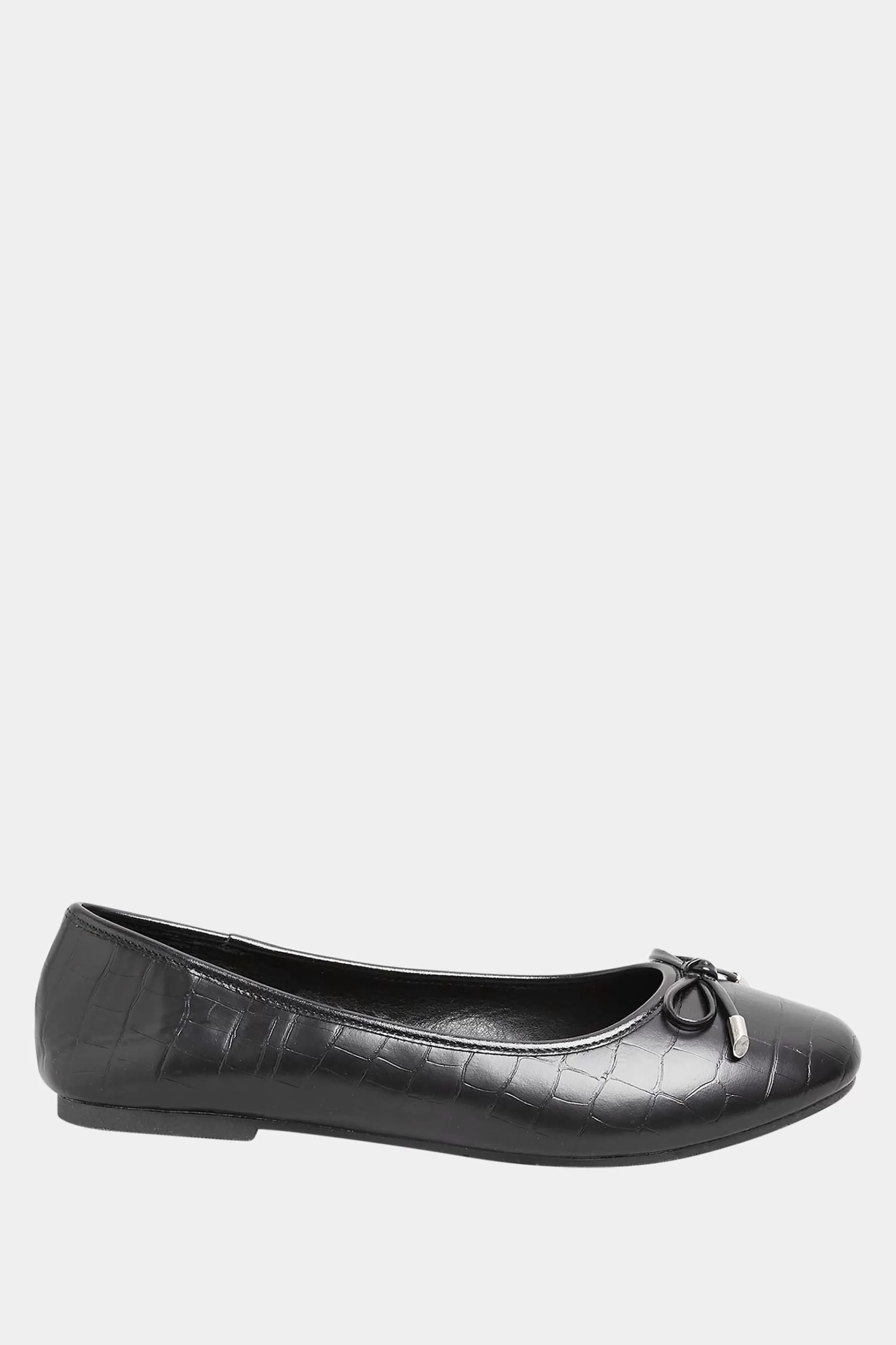 Women M&Co Flat Shoes>Yours Yours Black Croc Print Ballet Pumps In Wide E Fit & Extra Wide Eee Fit