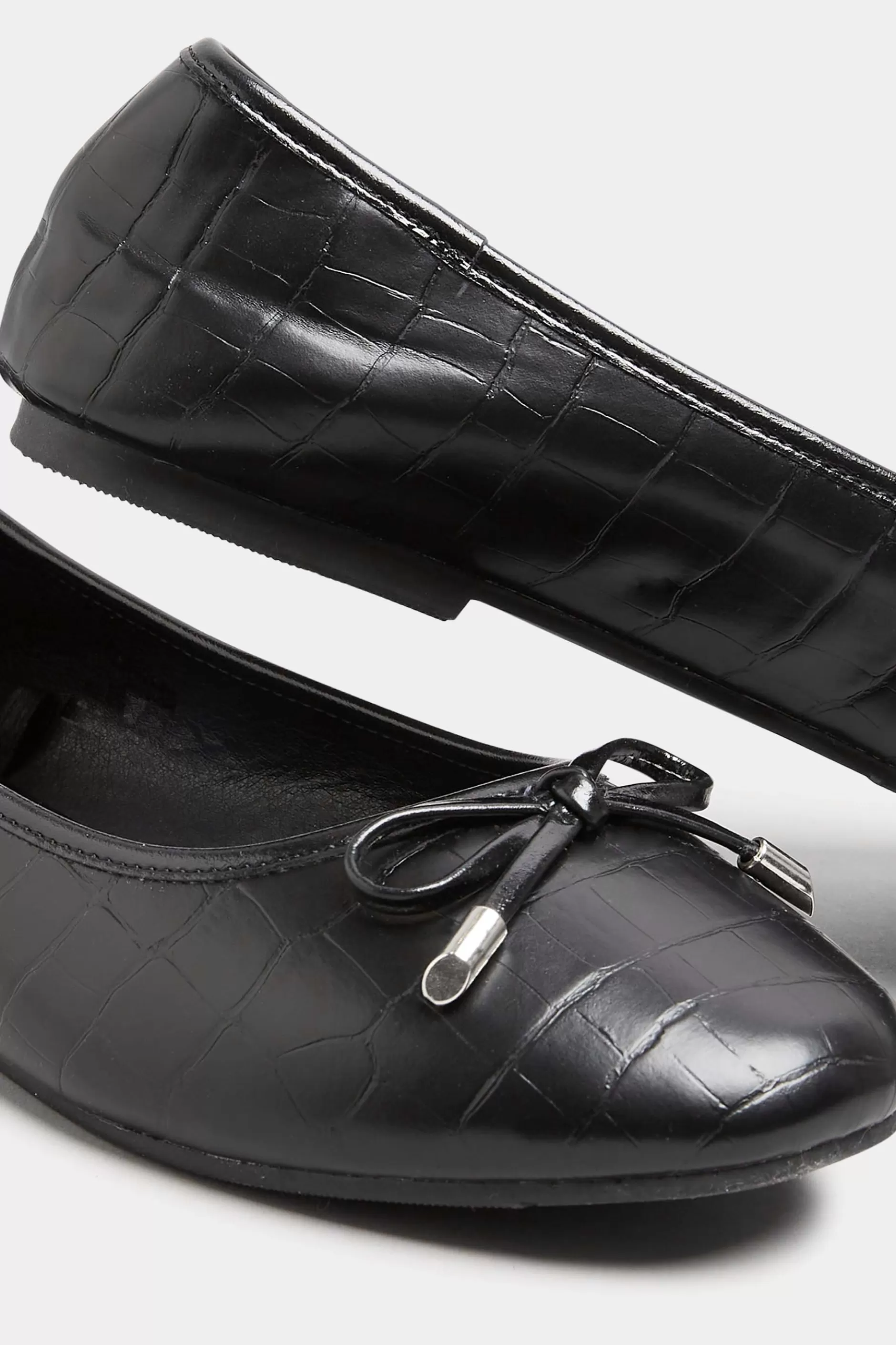 Women M&Co Flat Shoes>Yours Yours Black Croc Print Ballet Pumps In Wide E Fit & Extra Wide Eee Fit