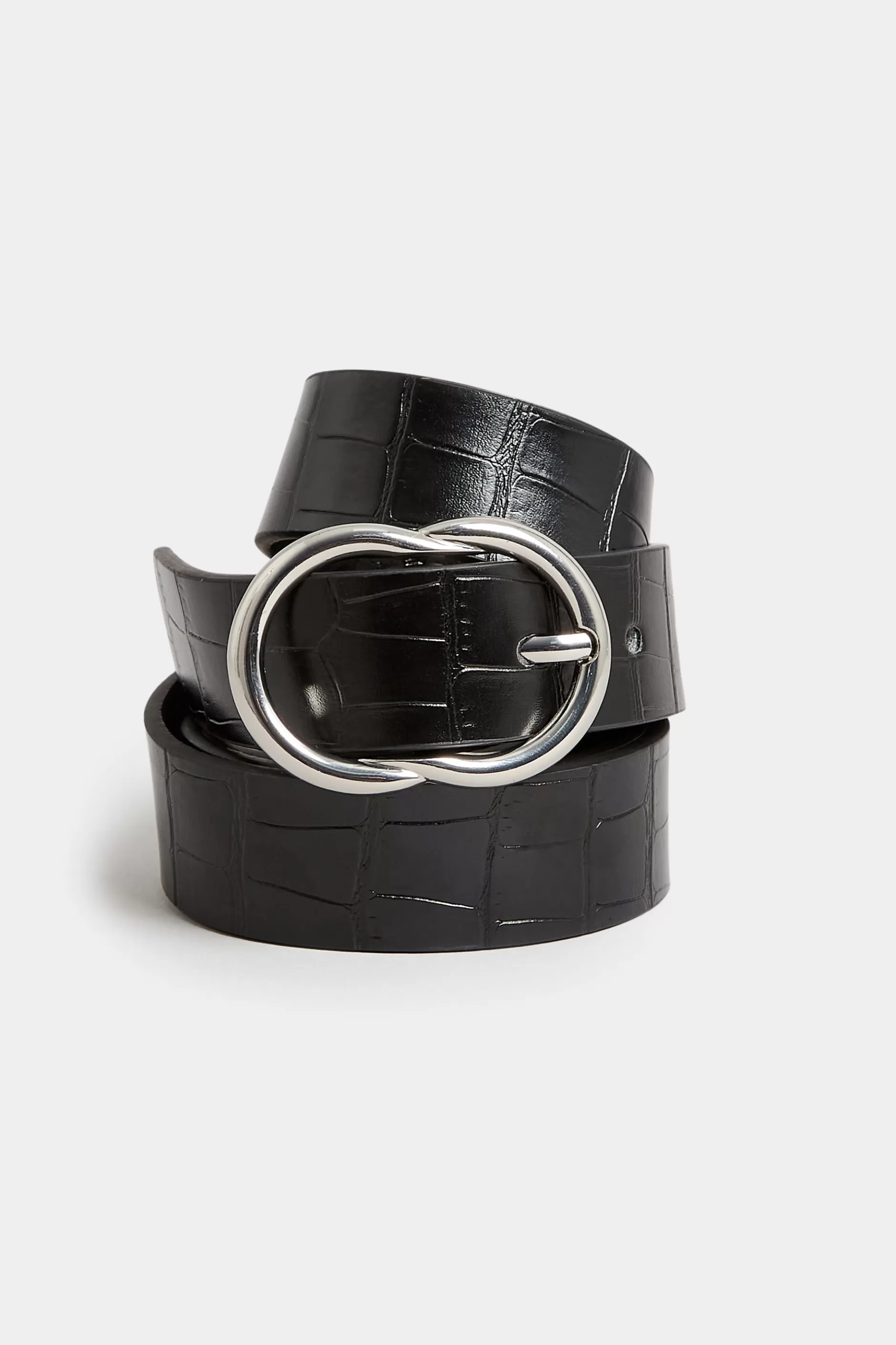 Women M&Co Belts>Yours Yours Black Croc Twisted Oval Buckle Belt