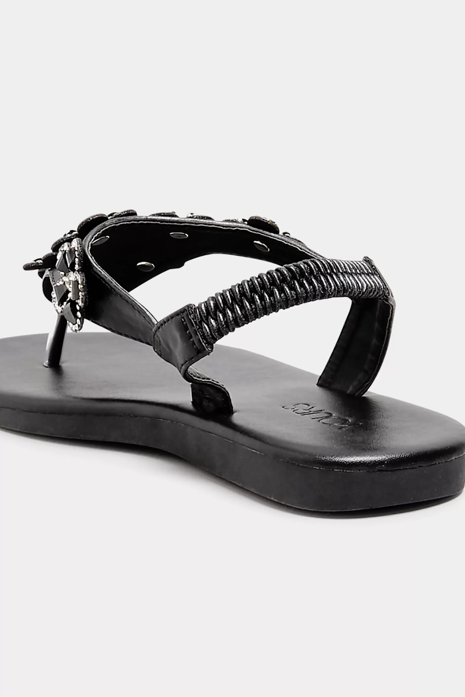 Women M&Co Flat Shoes>Yours Yours Black Diamante Flower Sandals In Wide E Fit & Extra Wide Eee Fit