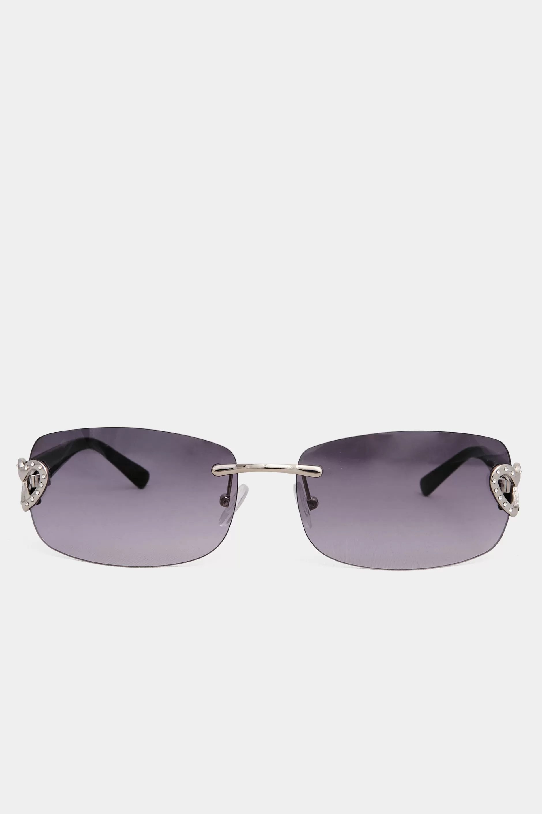 Women M&Co Sunglasses>Yours Yours Black Diamante Heart Frameless Sunglasses