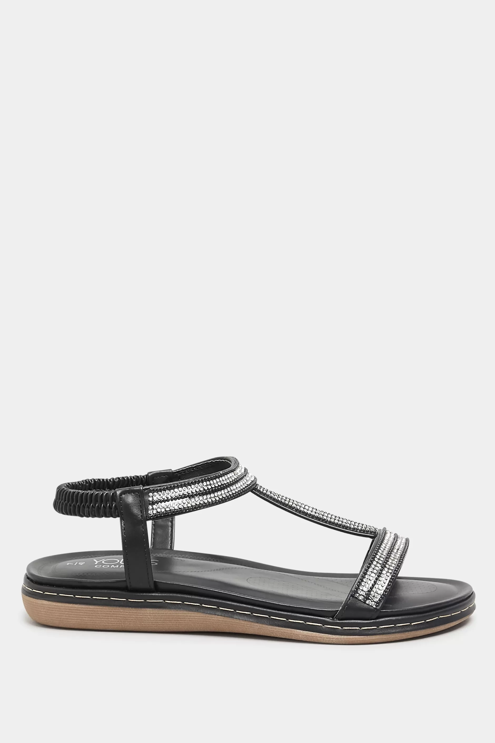 Women M&Co Flat Shoes>Yours Yours Black Diamante Strap Sandals In Extra Wide Eee Fit