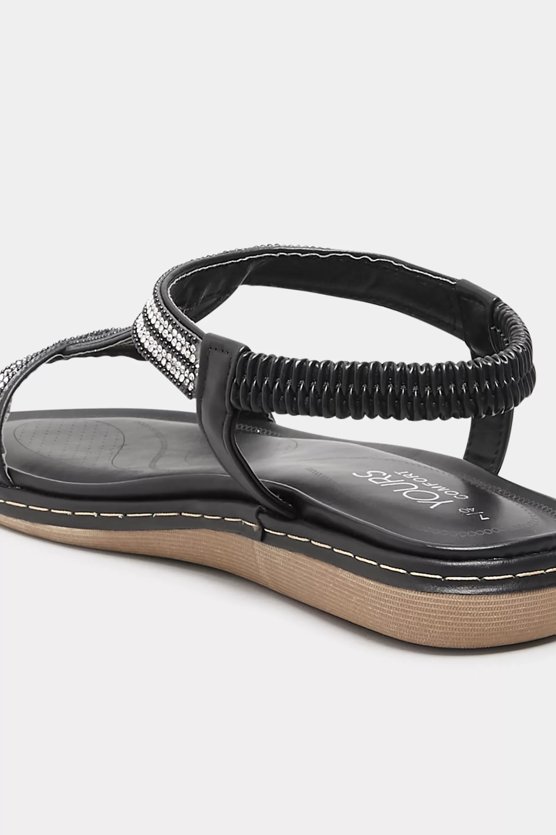 Women M&Co Flat Shoes>Yours Yours Black Diamante Strap Sandals In Extra Wide Eee Fit