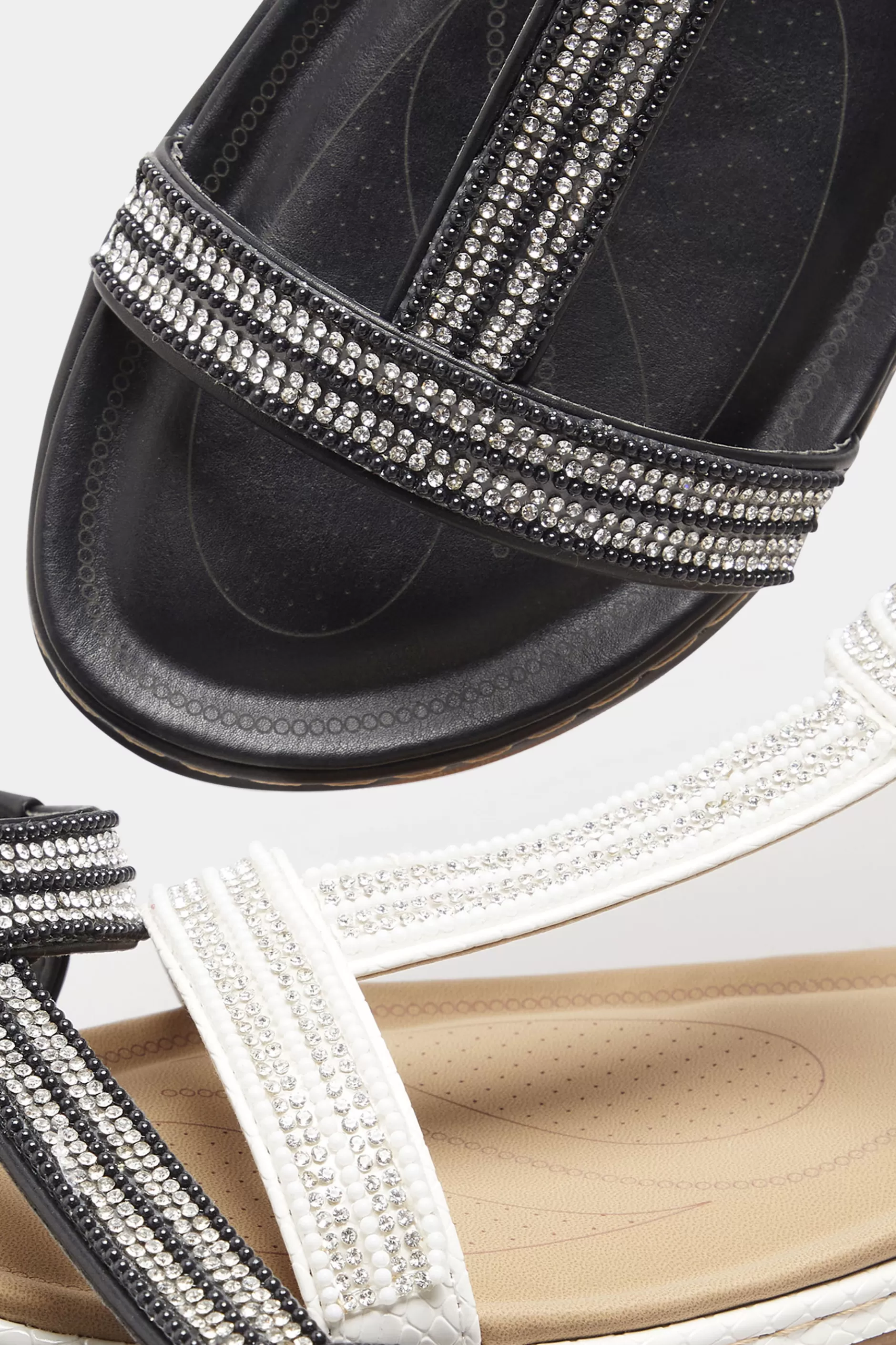 Women M&Co Flat Shoes>Yours Yours Black Diamante Strap Sandals In Extra Wide Eee Fit