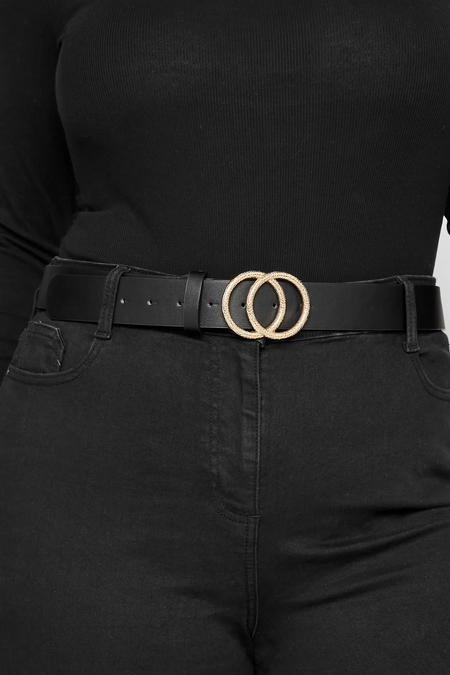 Women M&Co Belts>Yours Yours Black Double Circle Textured Belt