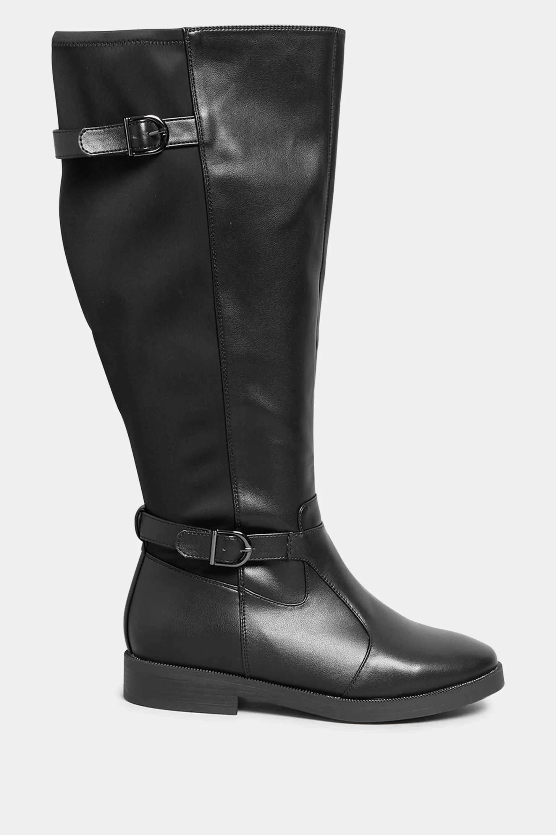 Women M&Co Flat Shoes>Yours Yours Black Double Strap Knee High Boots In Wide E Fit & Extra Wide Eee Fit