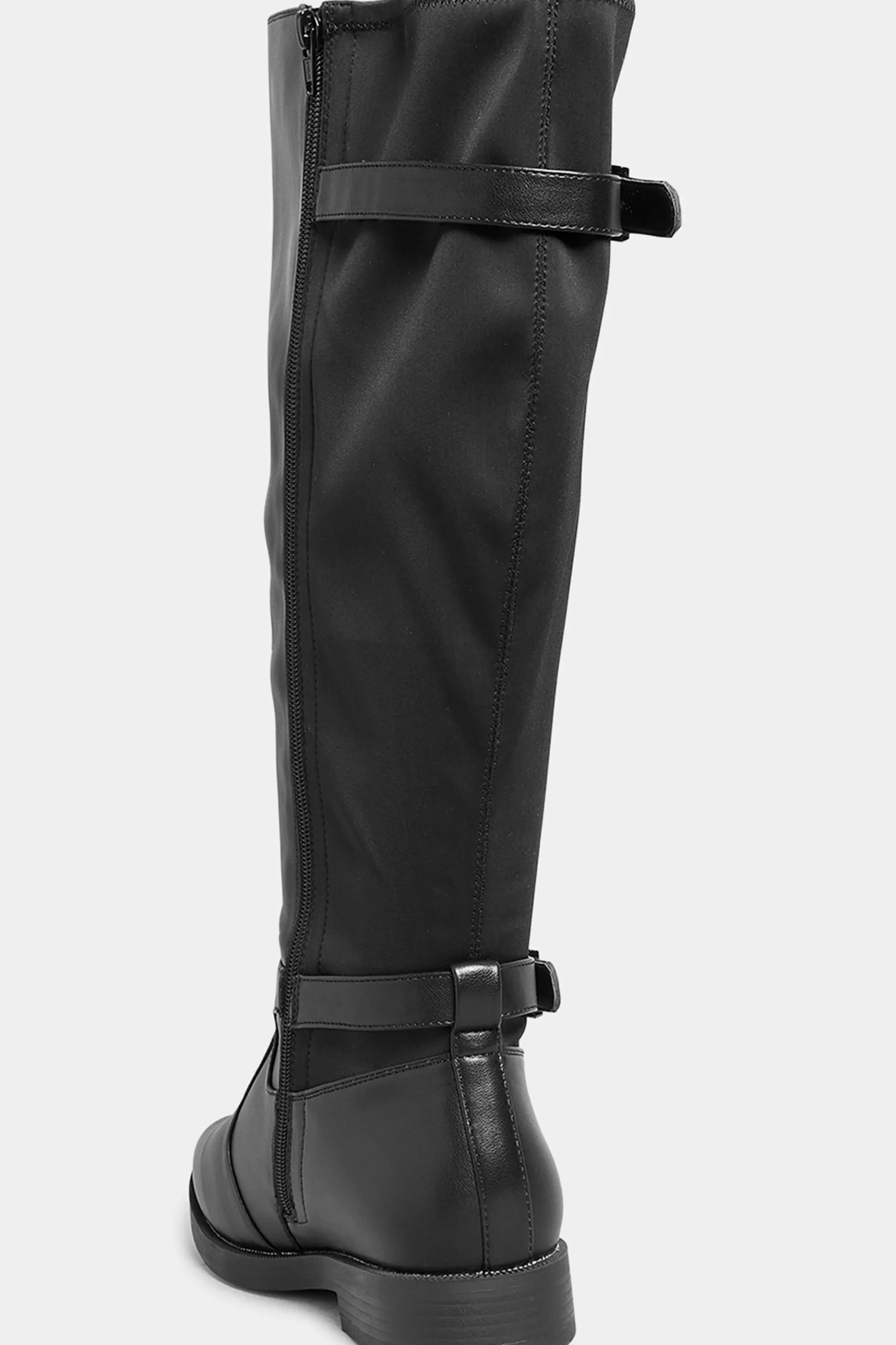 Women M&Co Flat Shoes>Yours Yours Black Double Strap Knee High Boots In Wide E Fit & Extra Wide Eee Fit