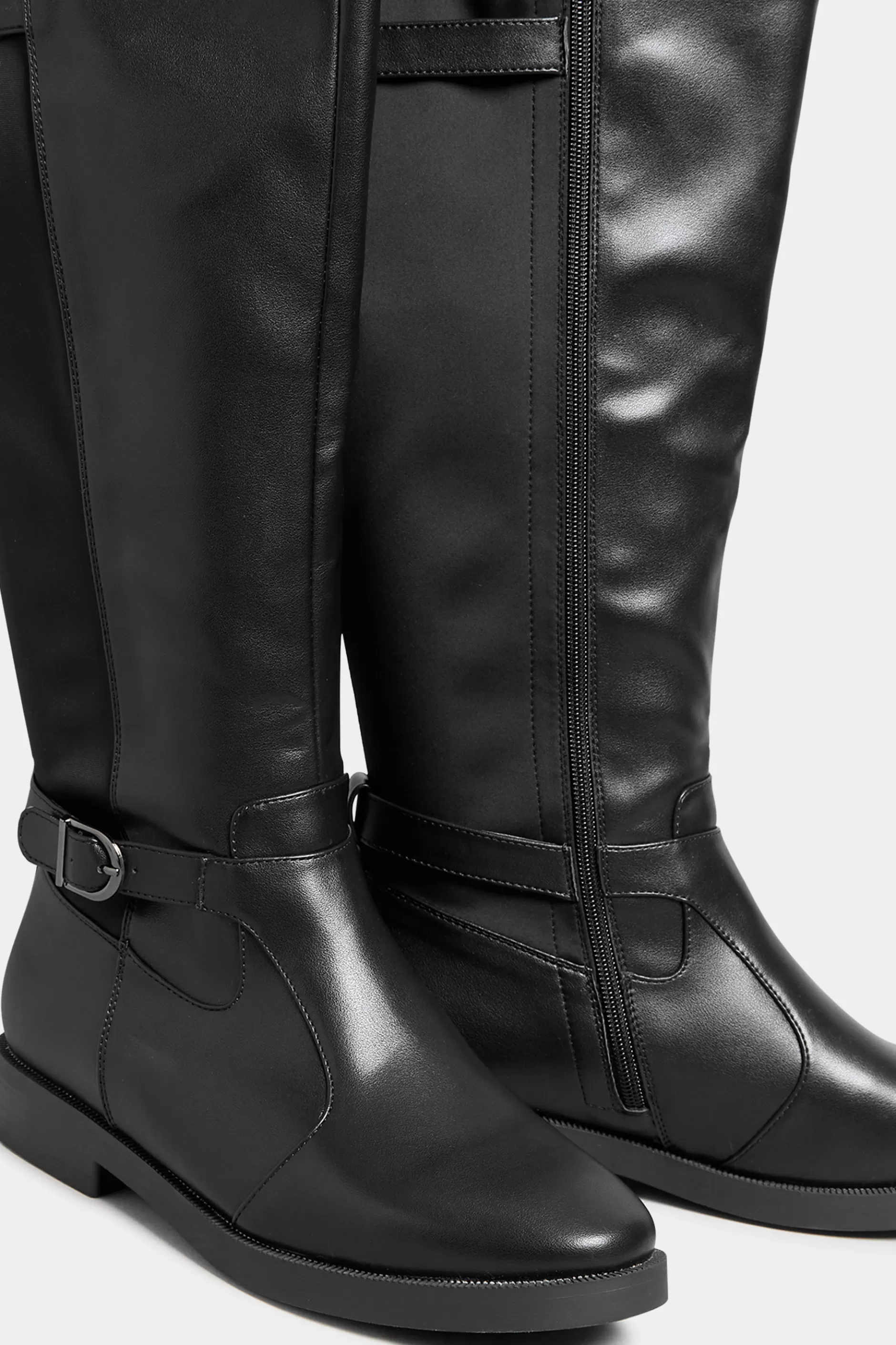 Women M&Co Flat Shoes>Yours Yours Black Double Strap Knee High Boots In Wide E Fit & Extra Wide Eee Fit