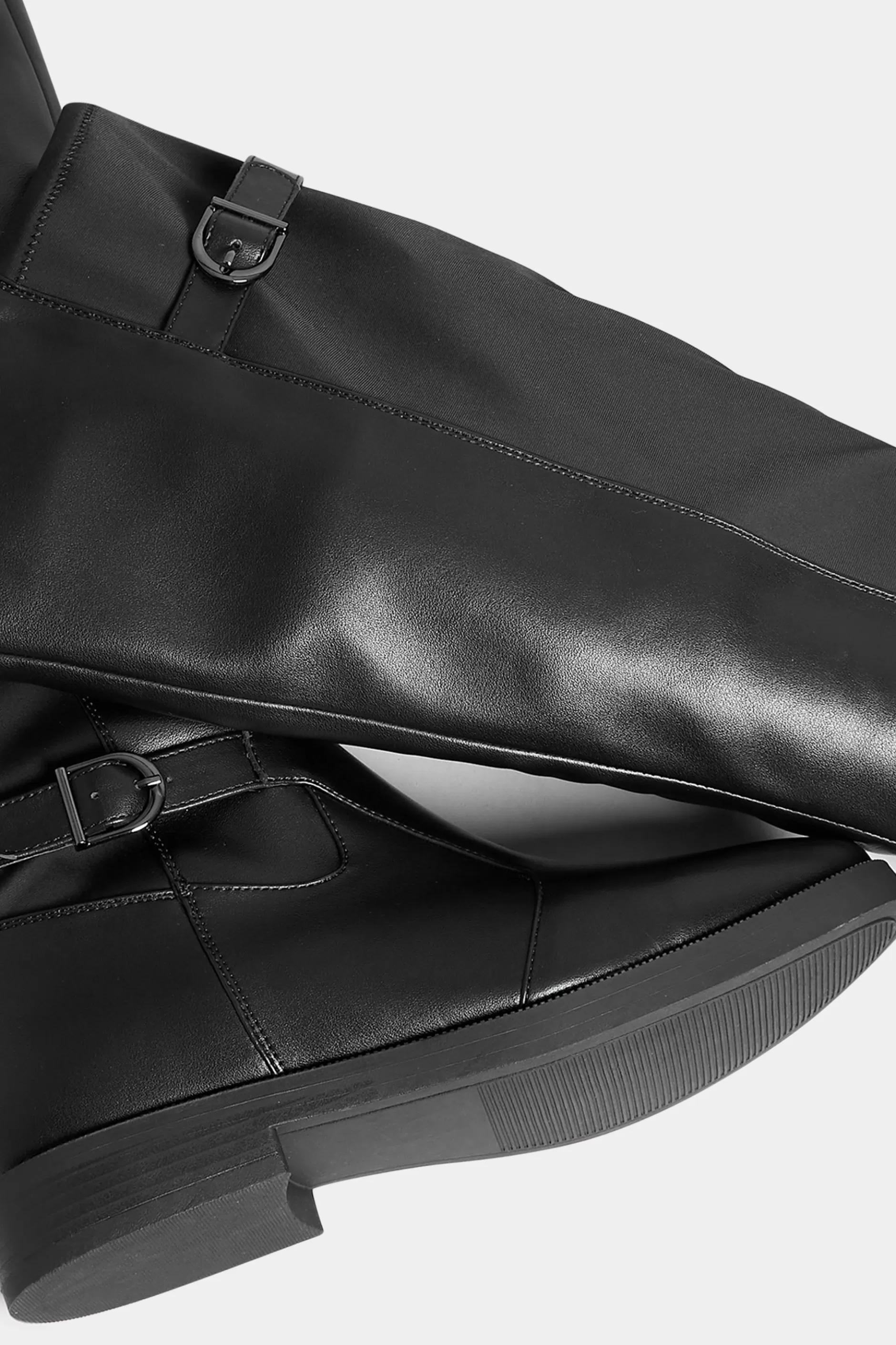 Women M&Co Flat Shoes>Yours Yours Black Double Strap Knee High Boots In Wide E Fit & Extra Wide Eee Fit