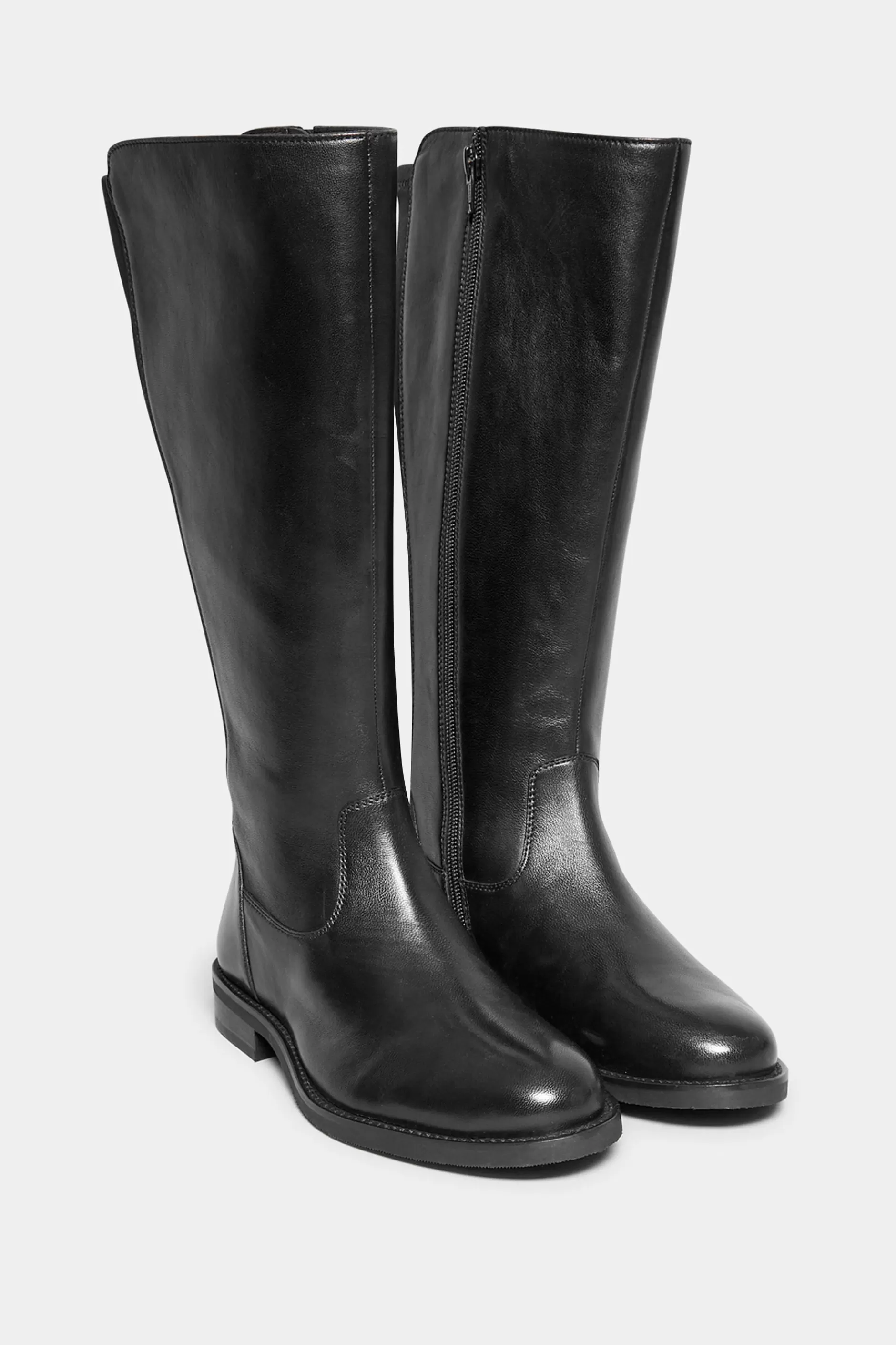 Women M&Co Boots>Yours Yours Black Elasticated Knee High Leather Boots In Wide E Fit & Extra Wide Eee Fit