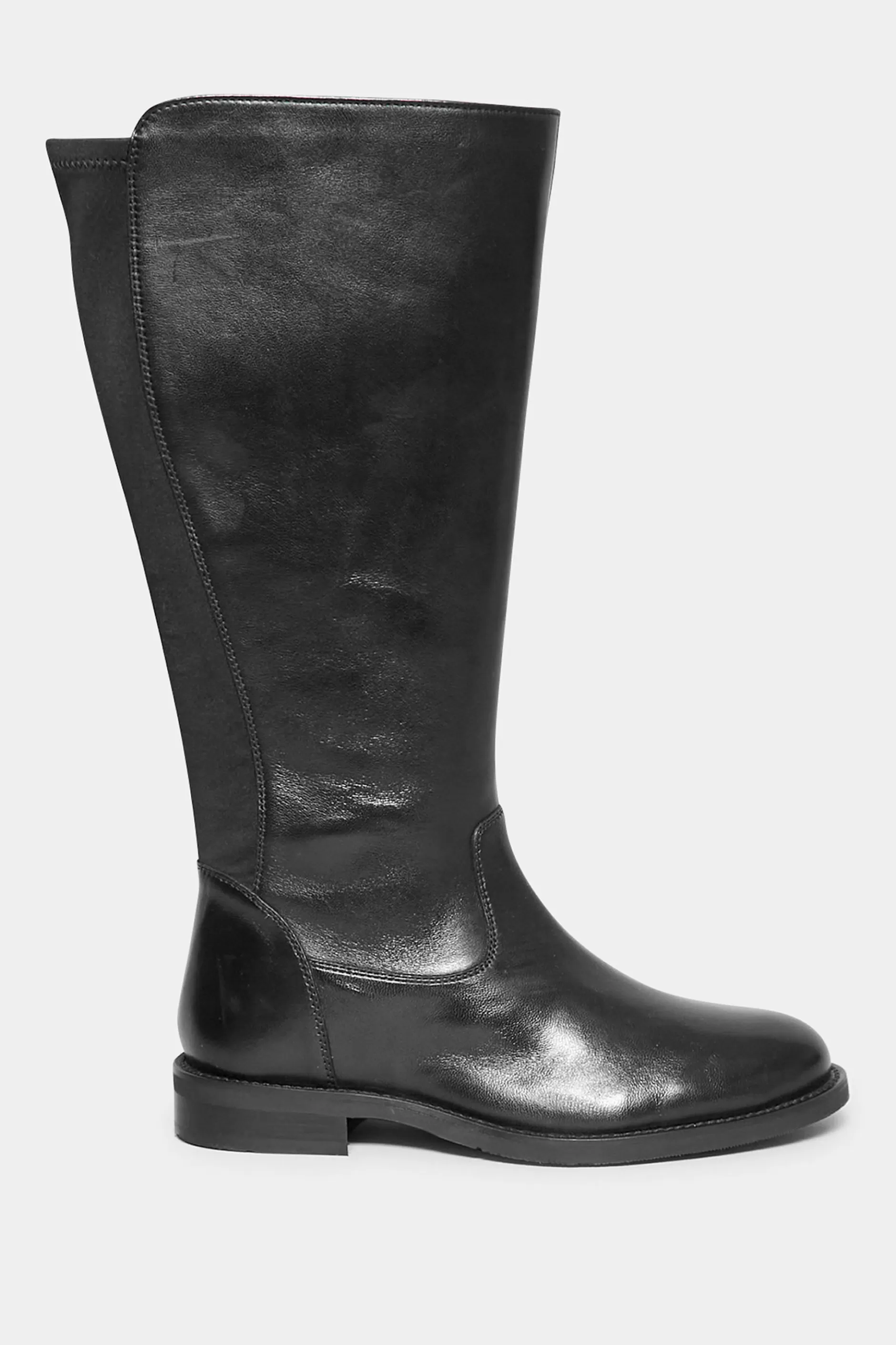 Women M&Co Boots>Yours Yours Black Elasticated Knee High Leather Boots In Wide E Fit & Extra Wide Eee Fit