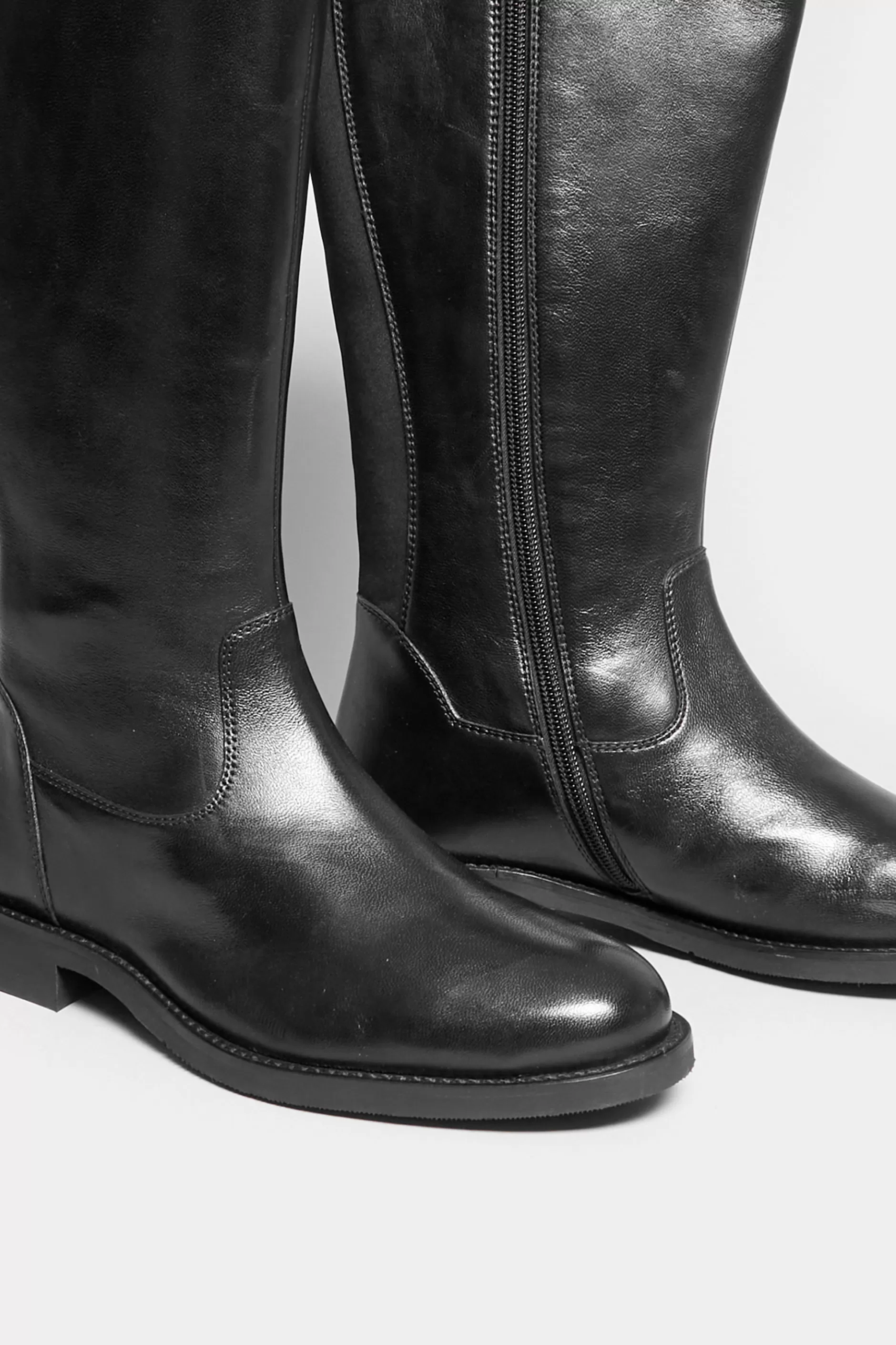 Women M&Co Boots>Yours Yours Black Elasticated Knee High Leather Boots In Wide E Fit & Extra Wide Eee Fit