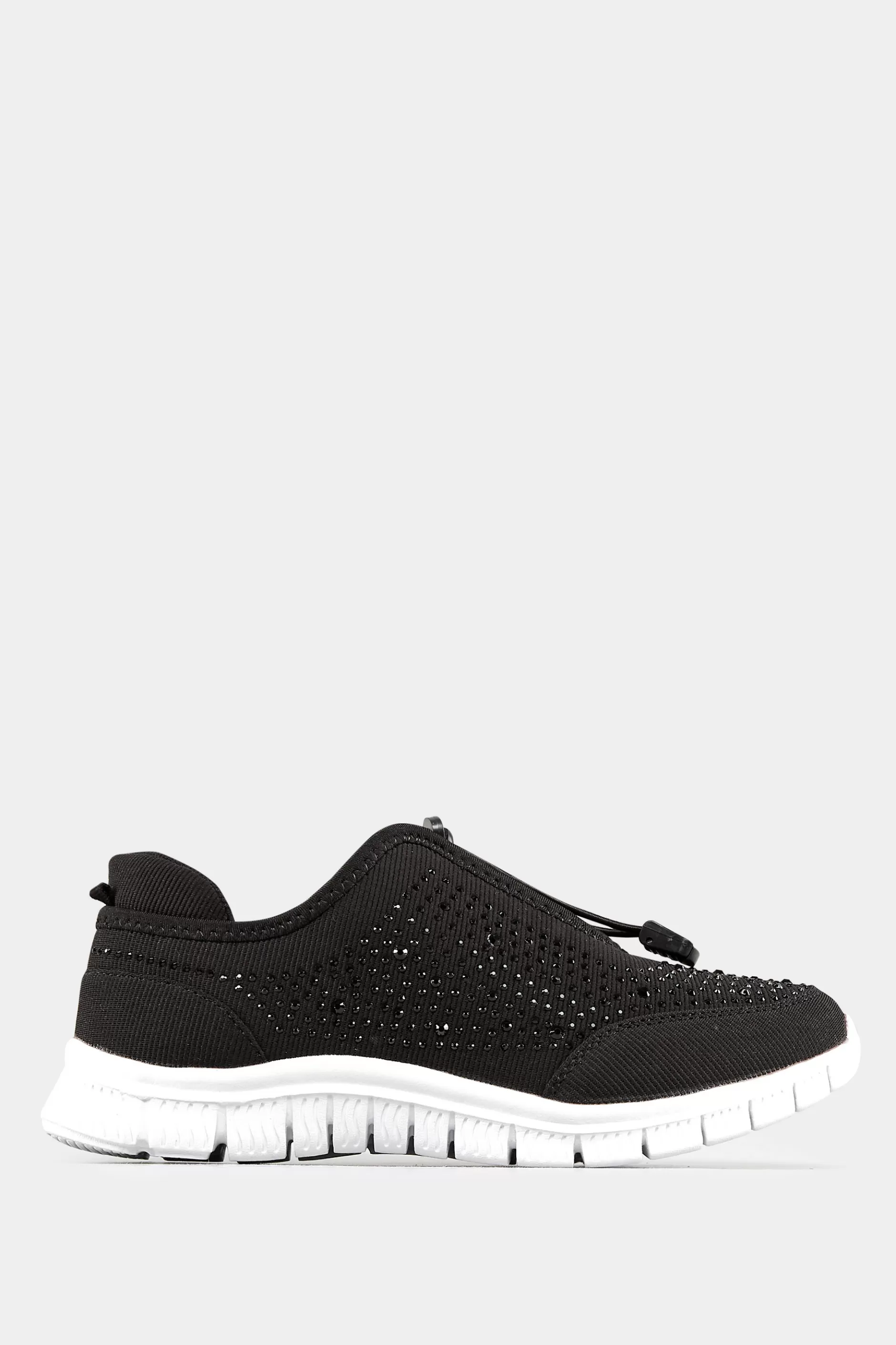 Women M&Co Flat Shoes>Yours Yours Black Embellished Trainers In Wide E Fit & Extra Wide Eee Fit