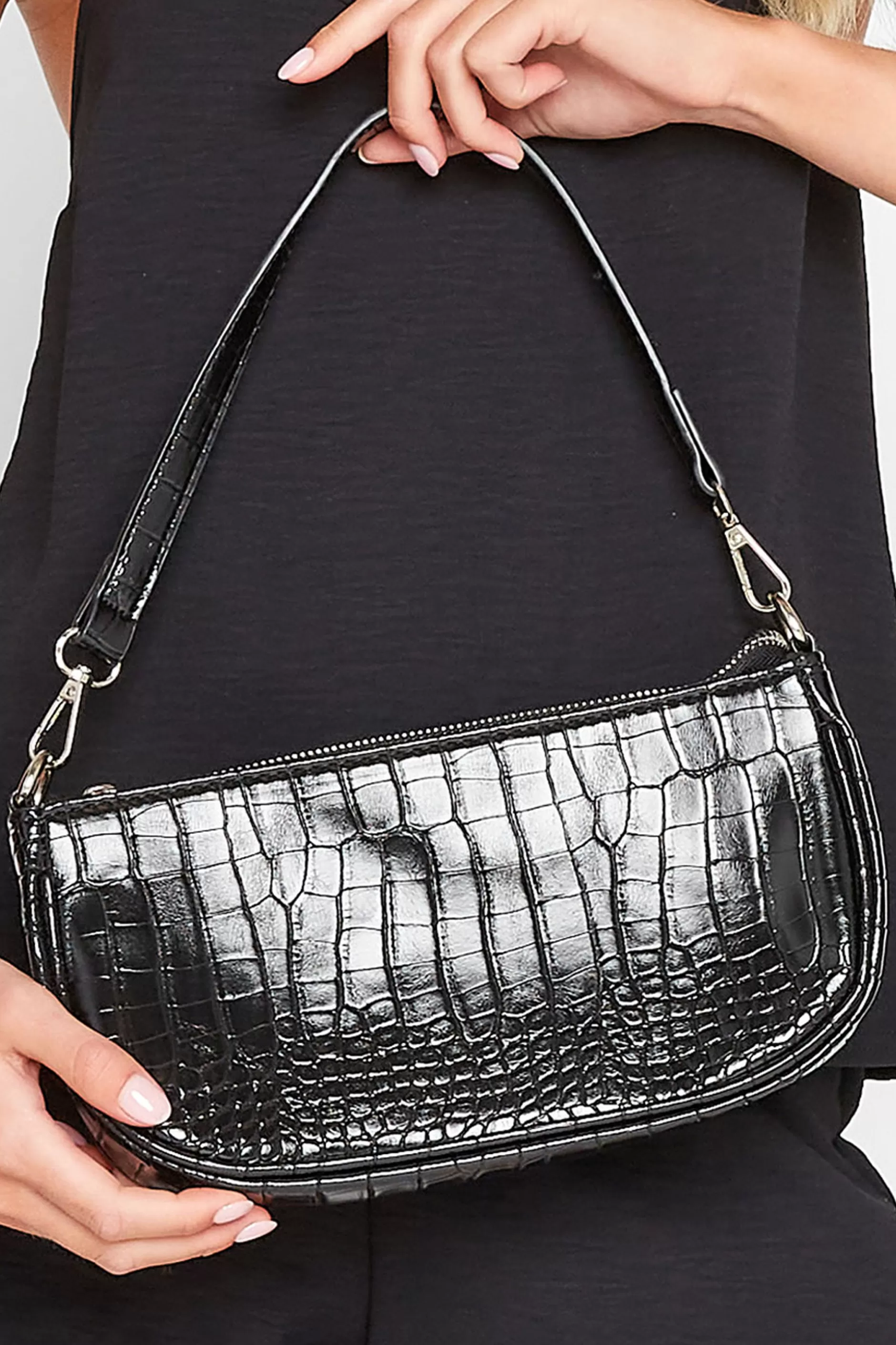 Women M&Co Bags>Yours Yours Black Faux Croc Shoulder Bag