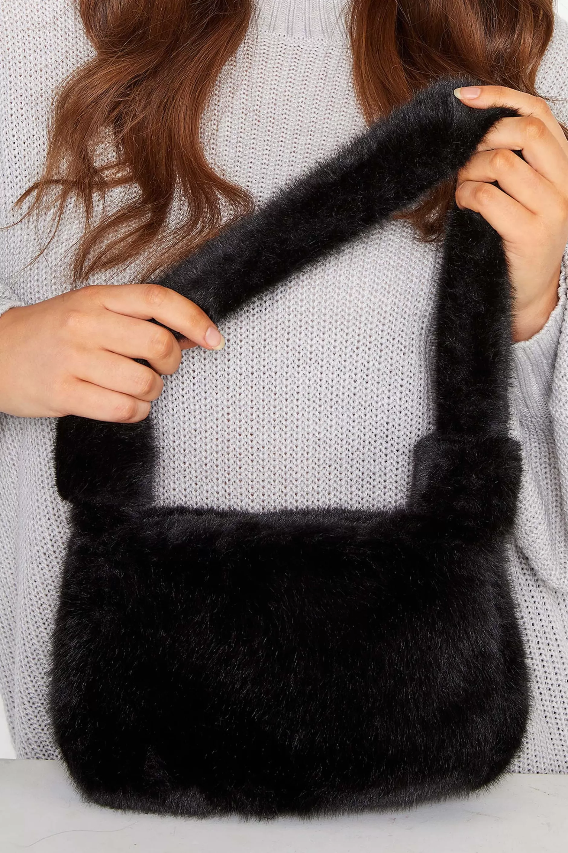 Women M&Co Bags>Yours Yours Black Faux Fur Knot Handle Bag