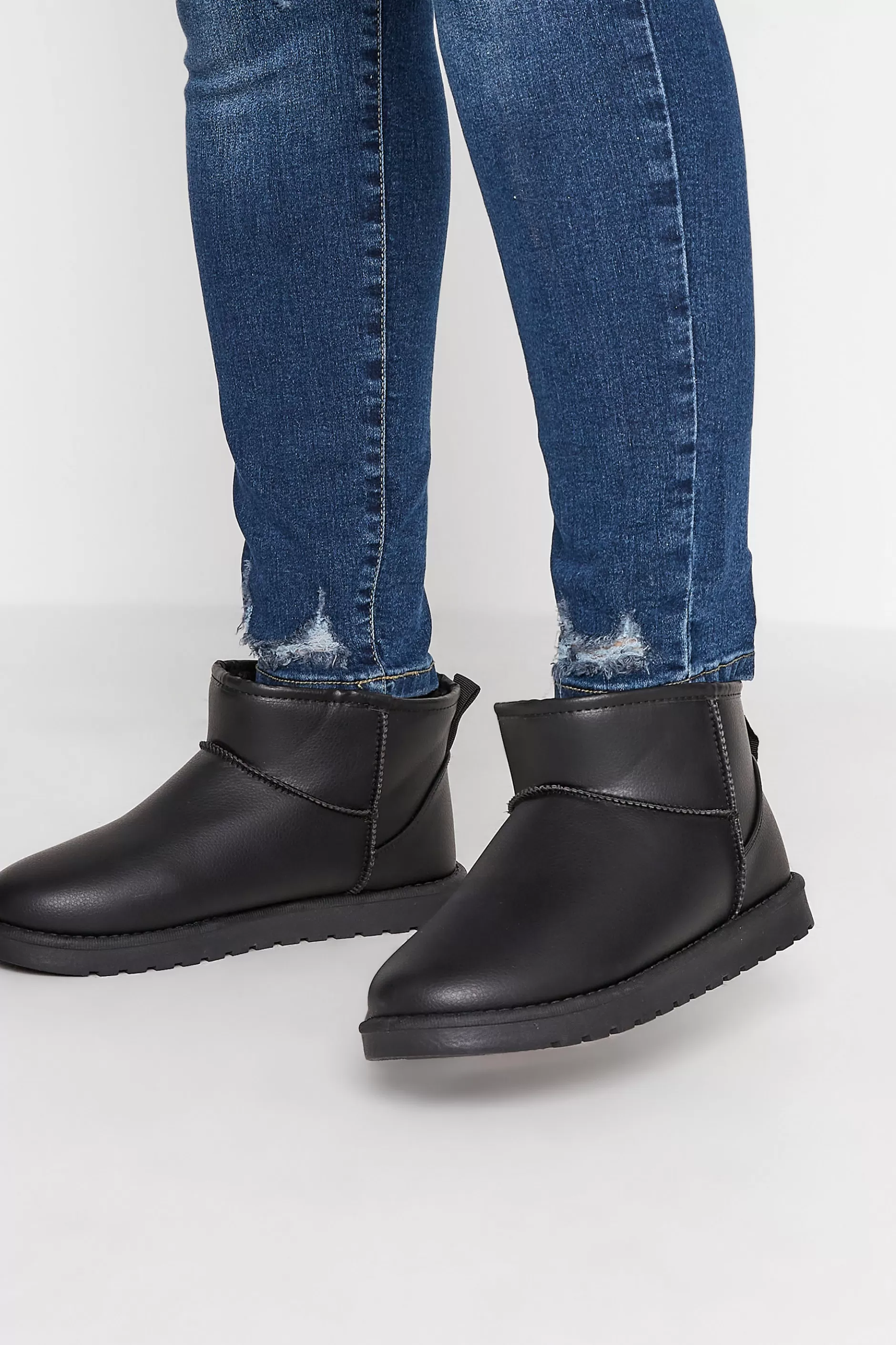 Women M&Co Boots>Yours Yours Black Faux Leather Faux Fur Lined Ankle Boots In Extra Wide Eee Fit