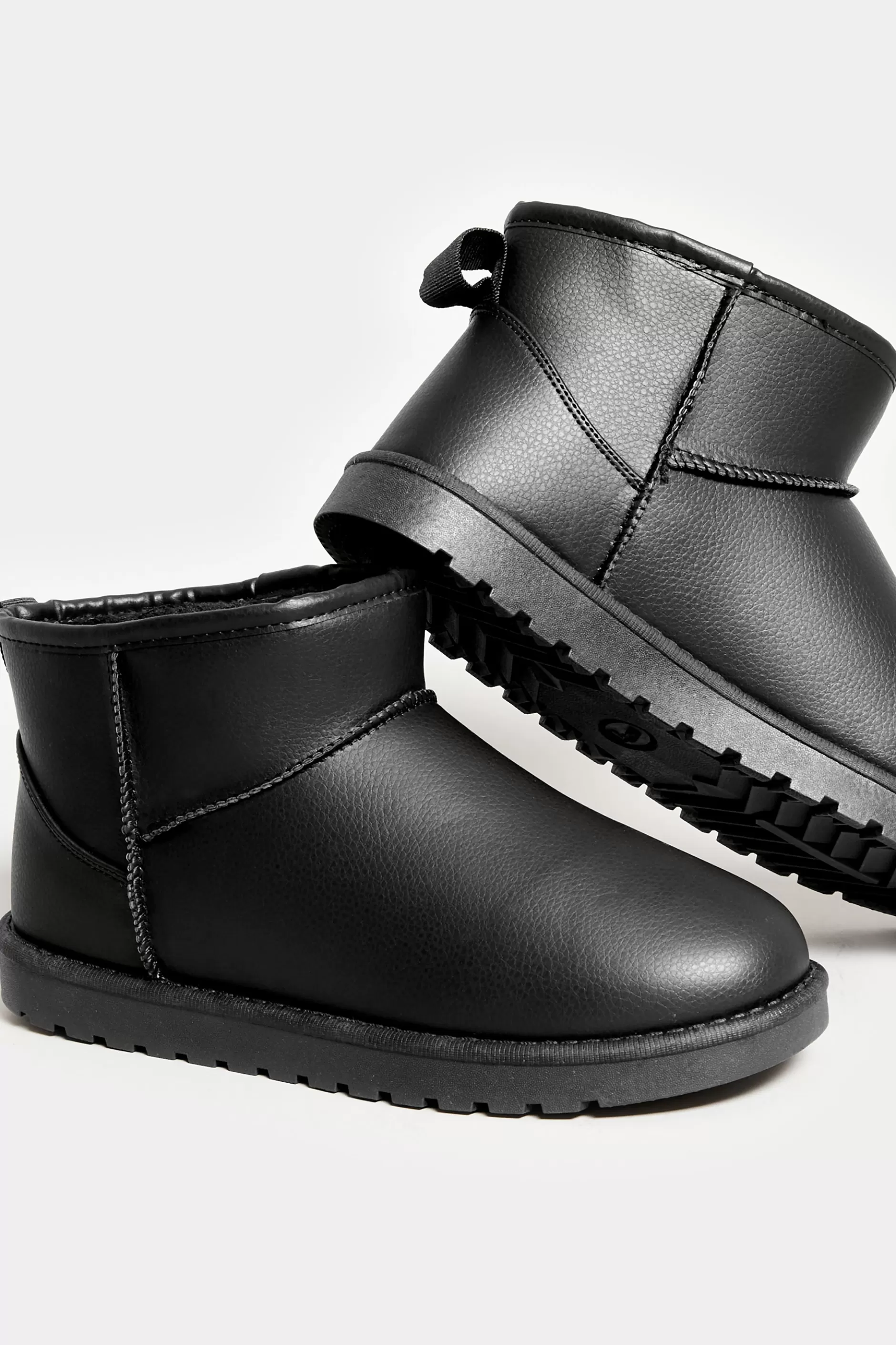 Women M&Co Boots>Yours Yours Black Faux Leather Faux Fur Lined Ankle Boots In Extra Wide Eee Fit