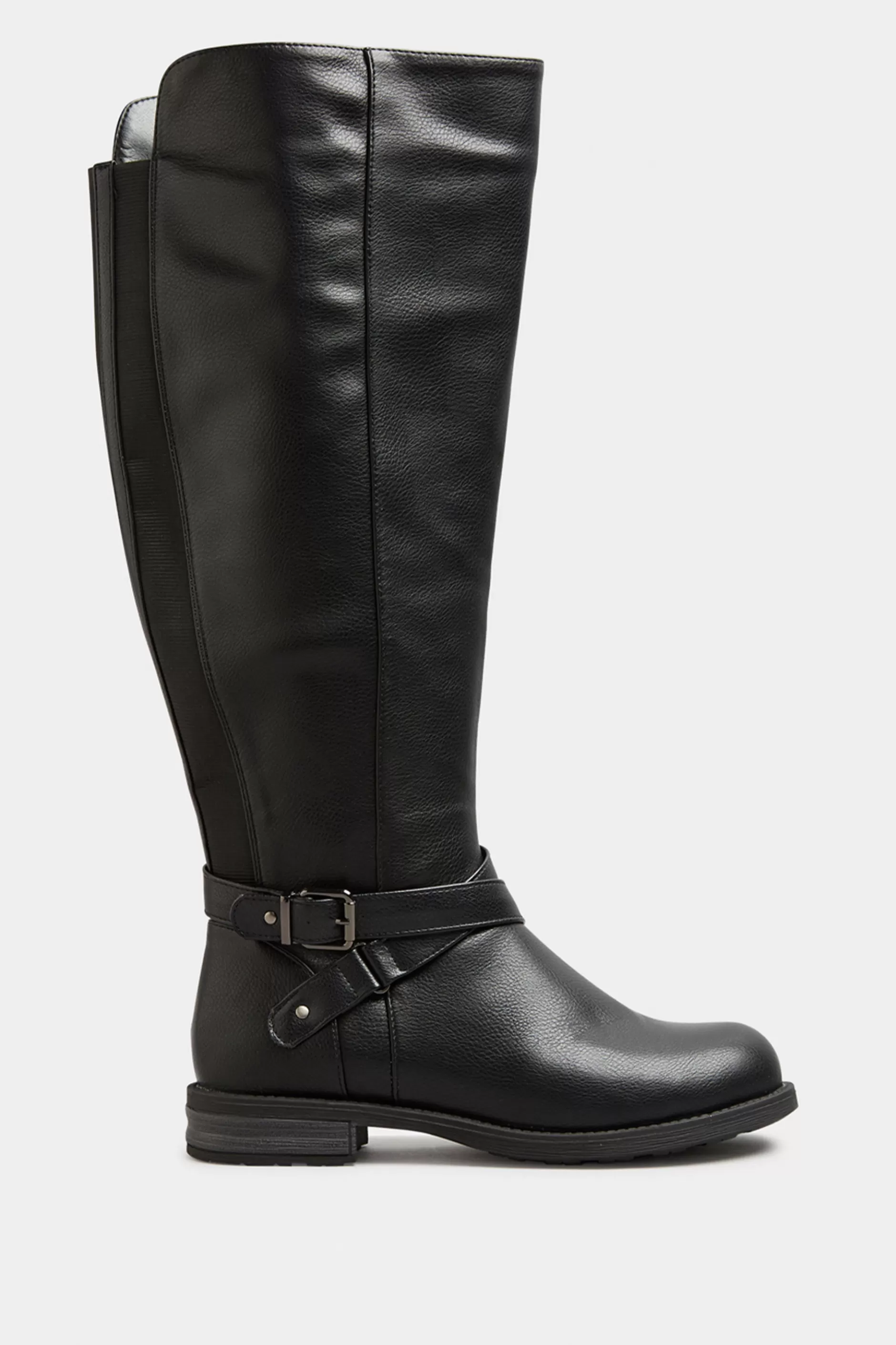 Women M&Co Boots>Yours Yours Black Faux Leather Knee High Boots In Wide E Fit & Extra Wide Ee Fit