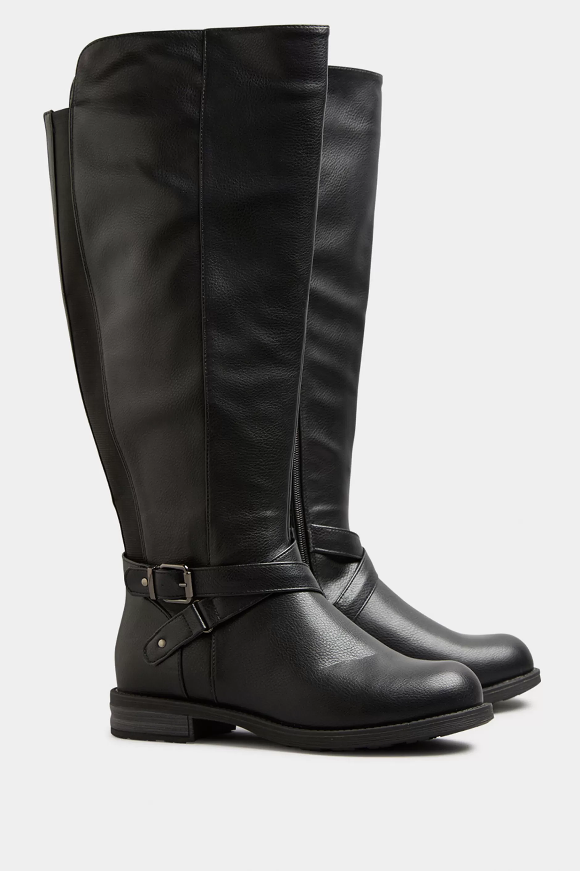 Women M&Co Boots>Yours Yours Black Faux Leather Knee High Boots In Wide E Fit & Extra Wide Ee Fit