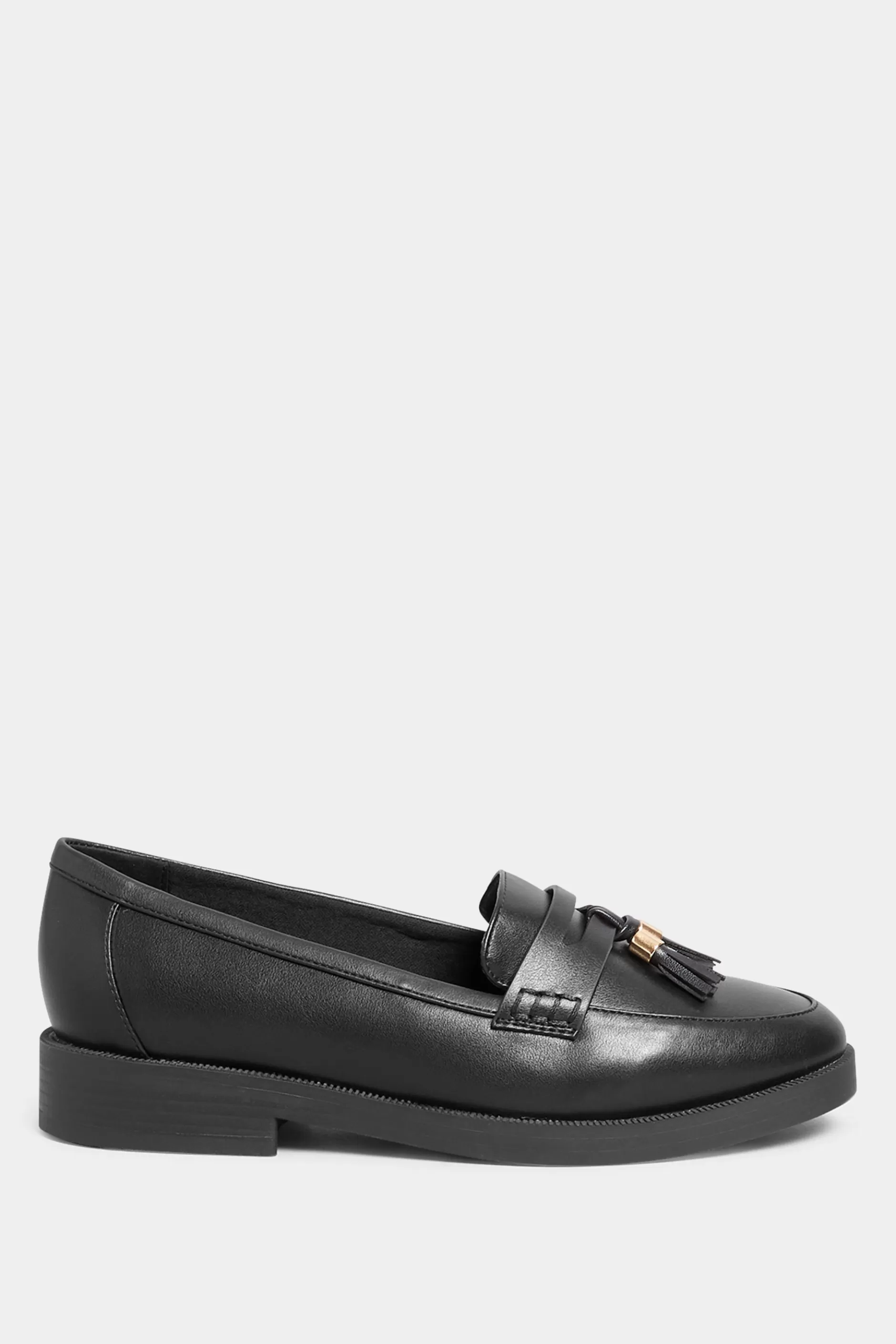 Women M&Co Flat Shoes>Yours Yours Black Faux Leather Tassel Loafers In Wide E Fit & Extra Wide Eee Fit