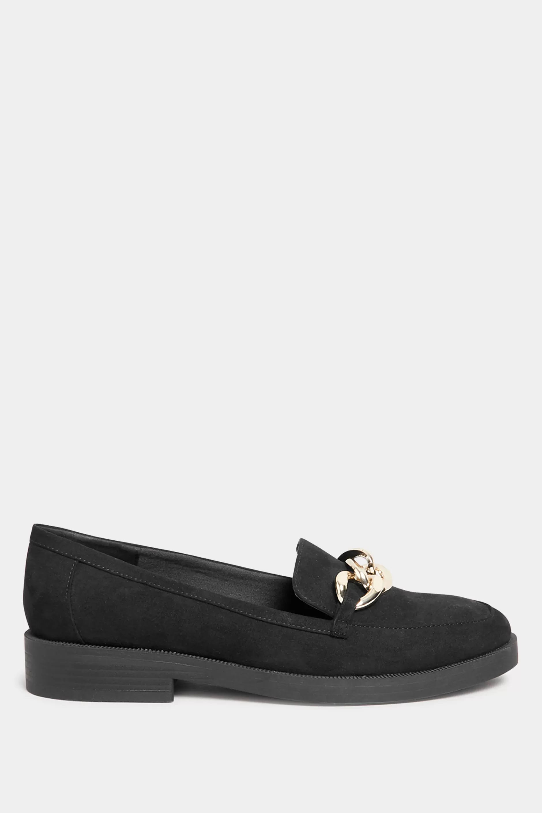 Women M&Co Flat Shoes>Yours Yours Black Faux Suede Chain Detail Loafers In Wide E Fit & Extra Wide Eee Fit