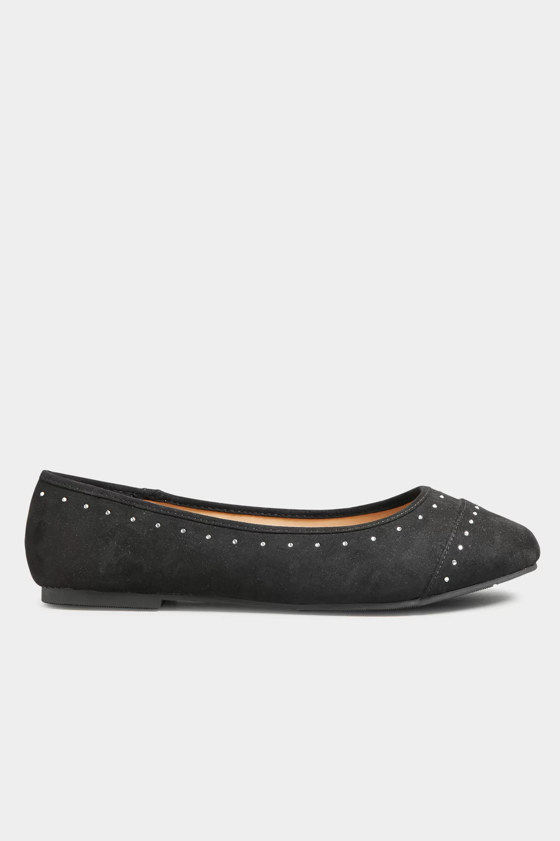 Women M&Co Flat Shoes>Yours Yours Black Faux Suede Diamante Ballerina Pumps In Wide E Fit & Extra Wide Eee Fit