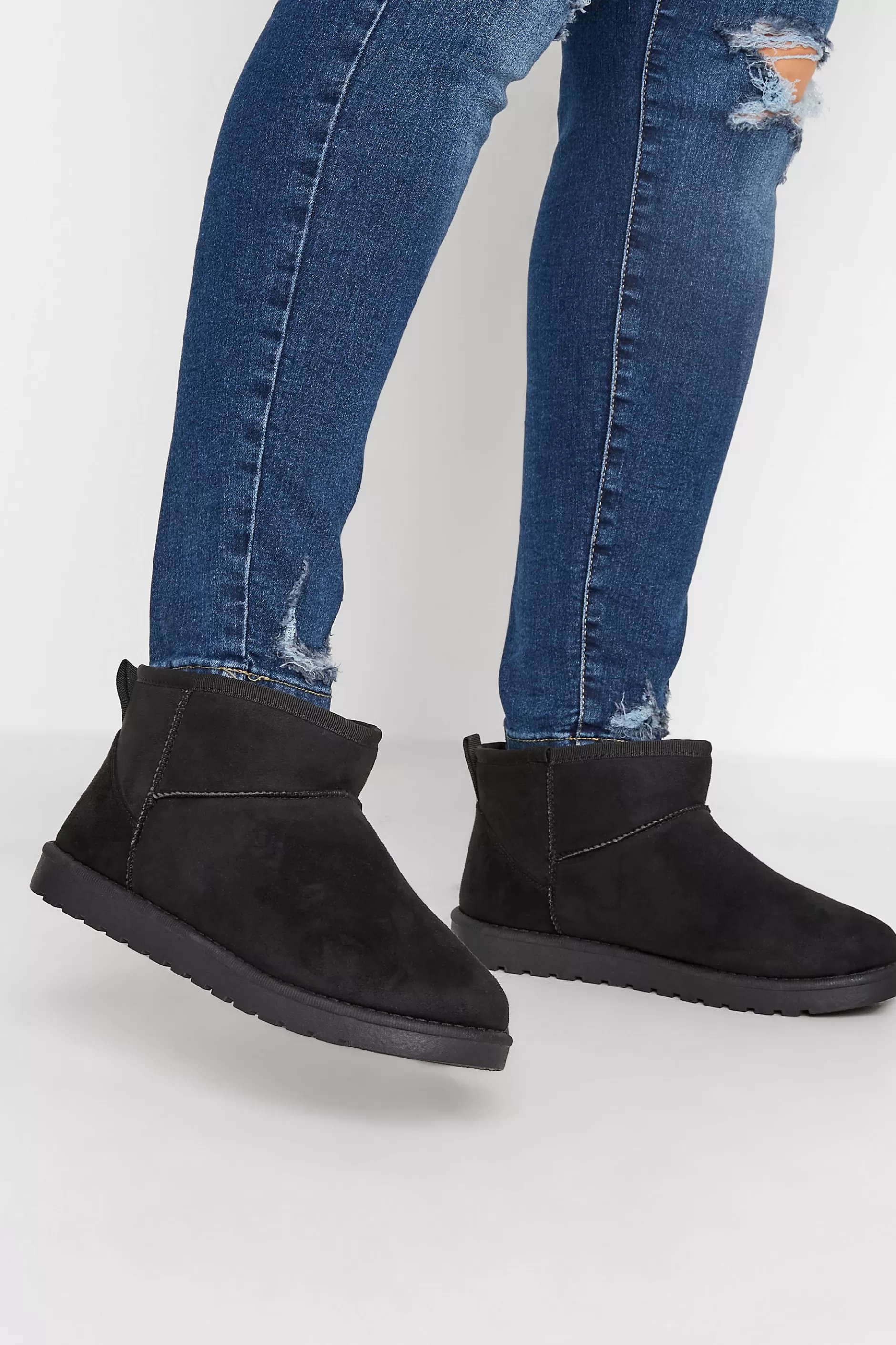 Women M&Co Boots>Yours Yours Black Faux Suede Faux Fur Lined Ankle Boots In Wide E Fit & Extra Wide Eee Fit