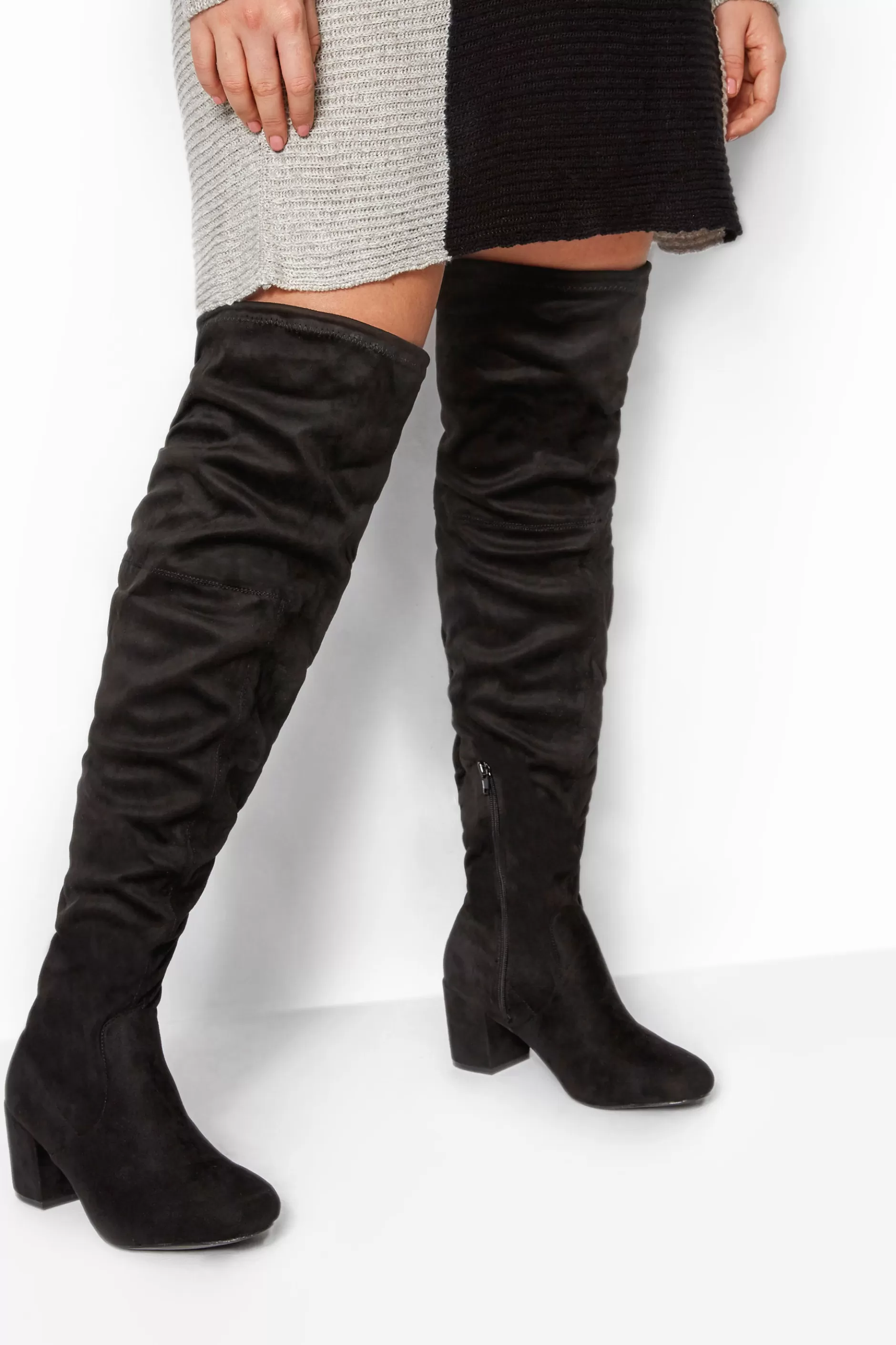 Women M&Co Boots>Yours Yours Black Faux Suede Over The Knee Boots In Wide E Fit & Extra Wide Eee Fit