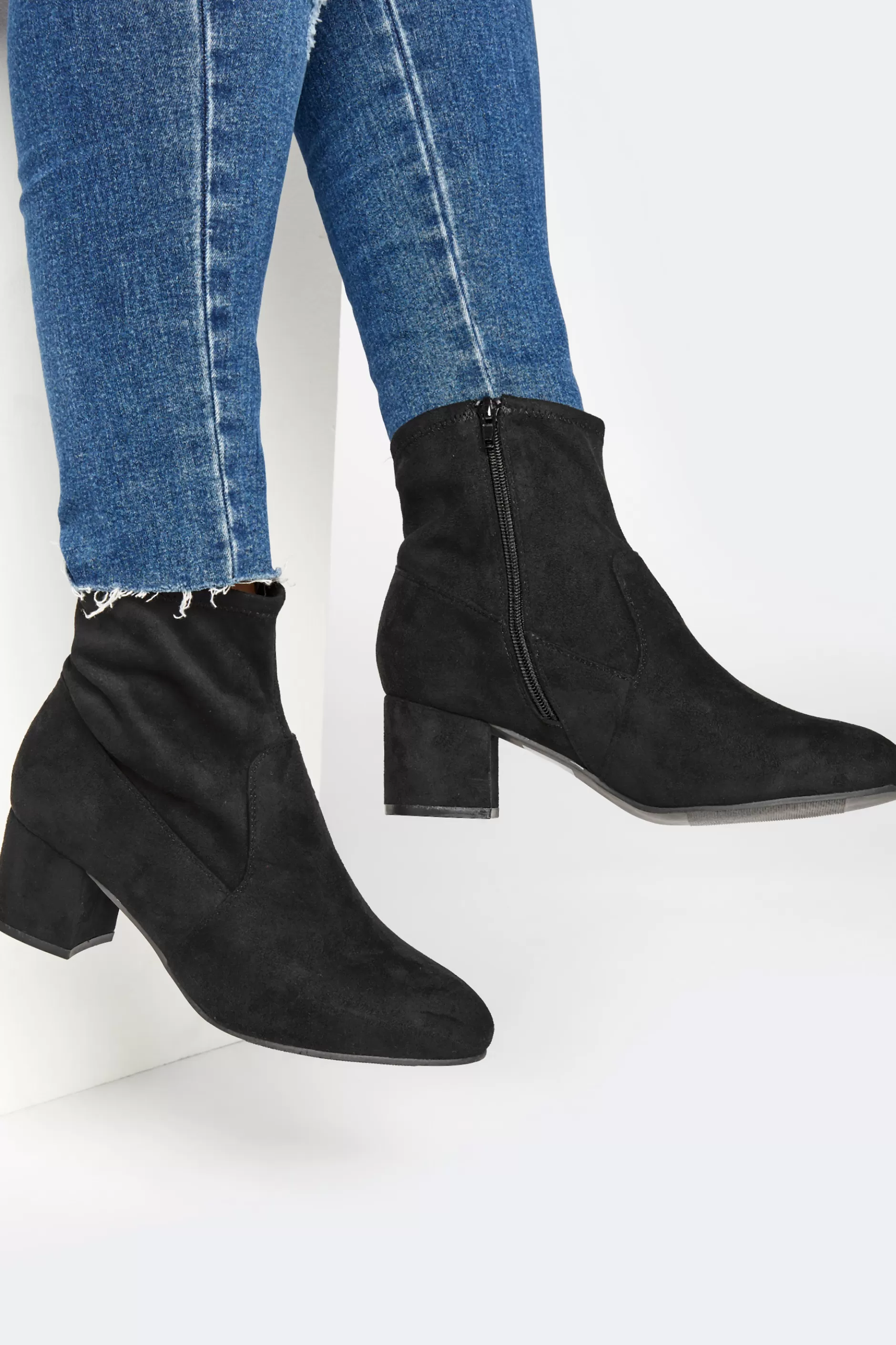 Women M&Co Boots>Yours Yours Black Faux Suede Stretch Block Heeled Sock Boots In Wide E Fit & Extra Wide Eee Fit