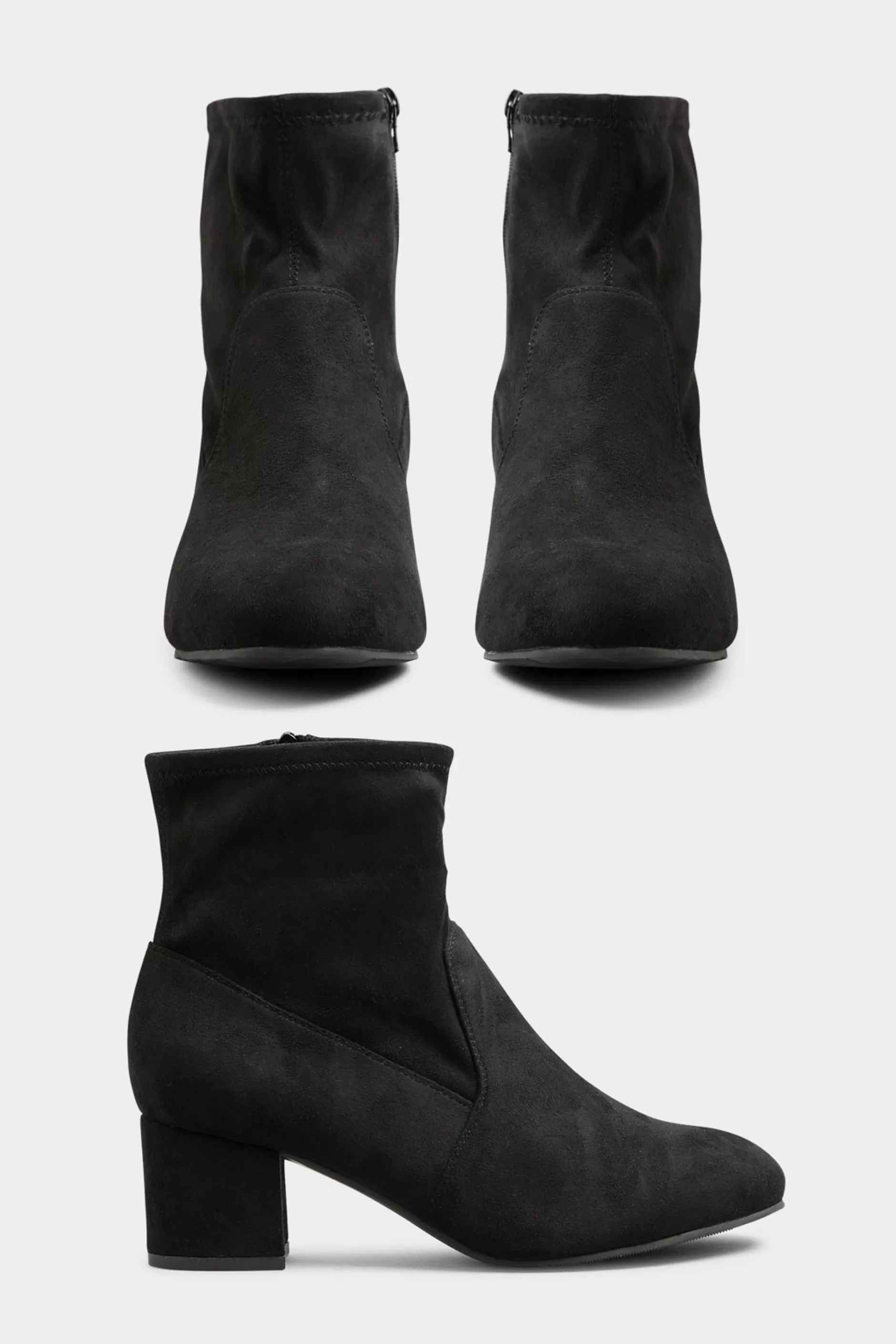 Women M&Co Boots>Yours Yours Black Faux Suede Stretch Block Heeled Sock Boots In Wide E Fit & Extra Wide Eee Fit