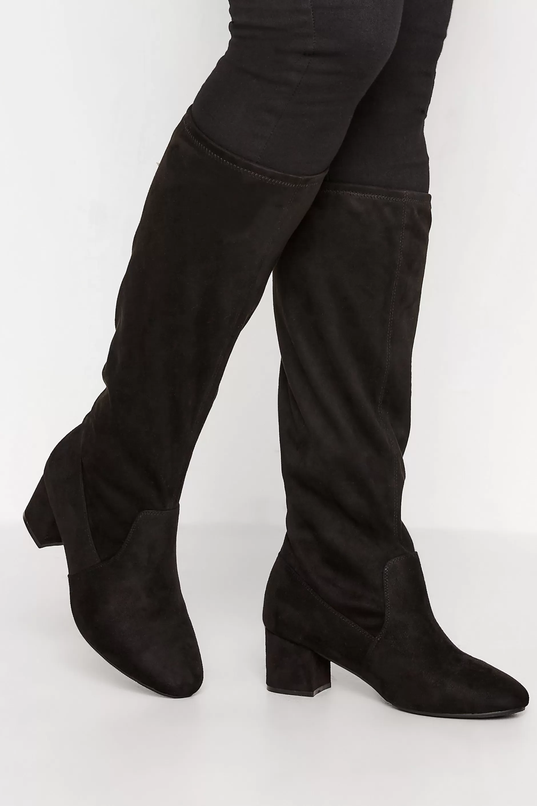 Women M&Co Boots>Yours Yours Black Faux Suede Stretch Heeled Knee High Boots In Wide E Fit & Extra Wide Eee Fit