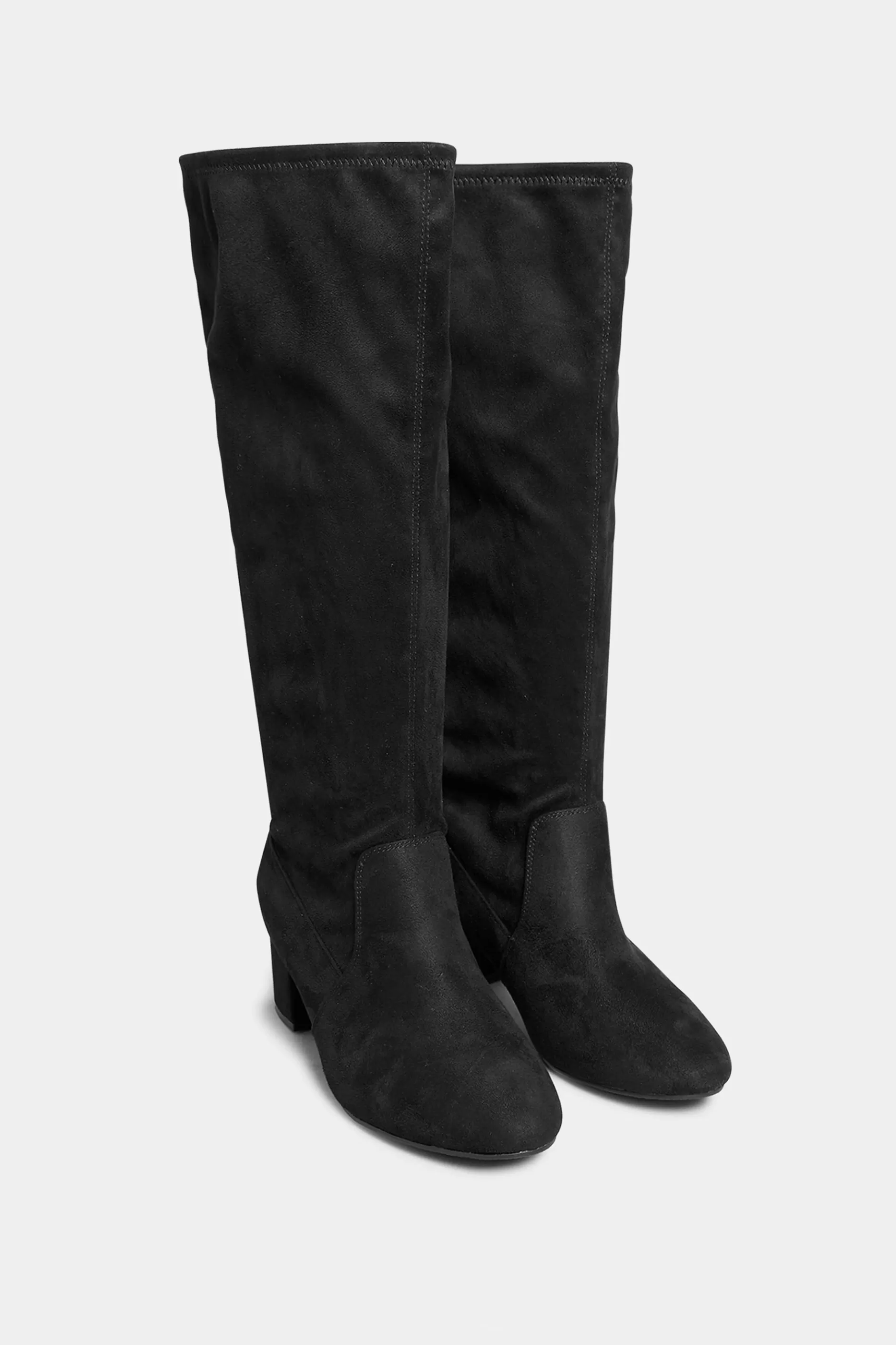 Women M&Co Boots>Yours Yours Black Faux Suede Stretch Heeled Knee High Boots In Wide E Fit & Extra Wide Eee Fit