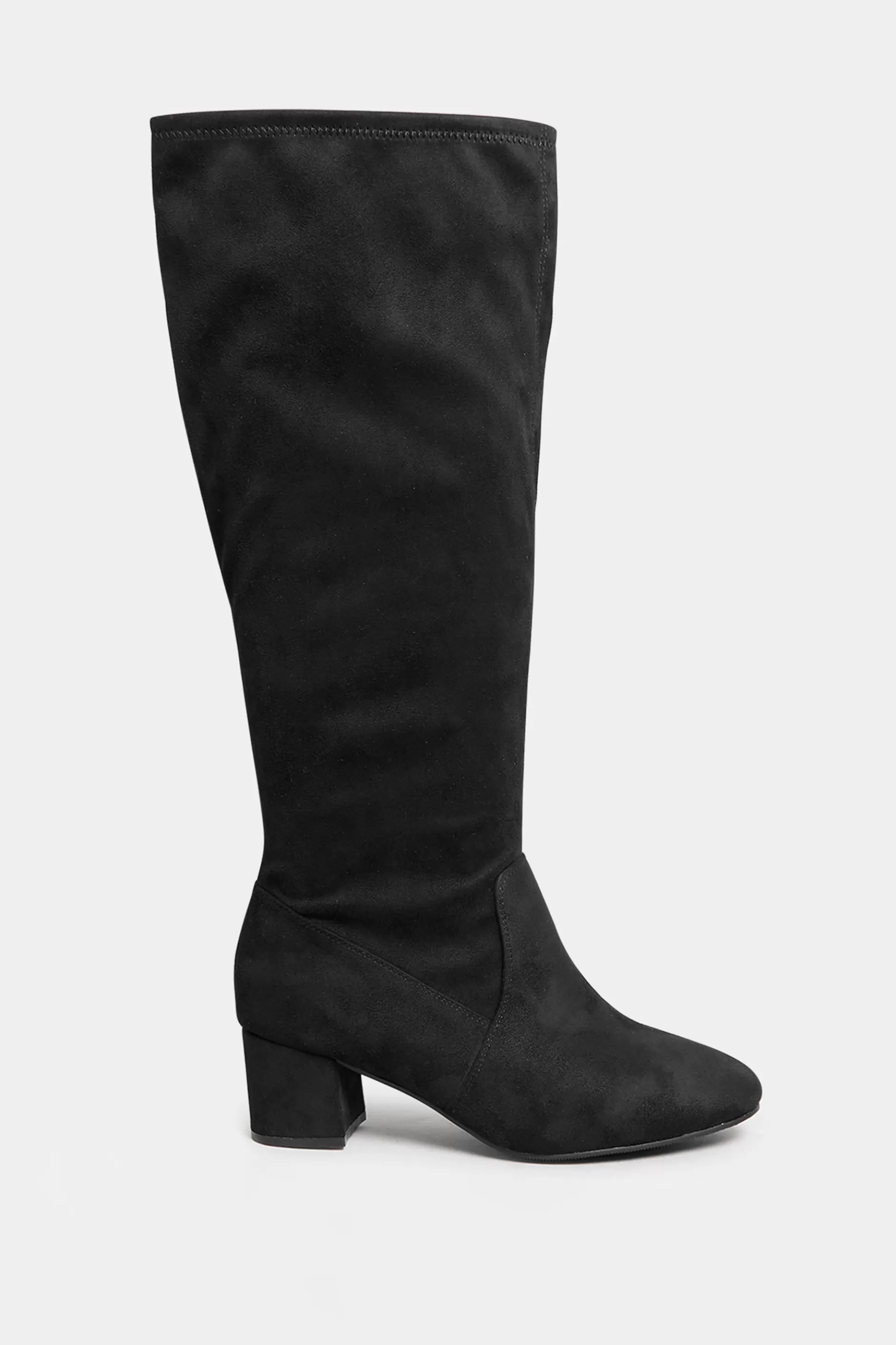 Women M&Co Boots>Yours Yours Black Faux Suede Stretch Heeled Knee High Boots In Wide E Fit & Extra Wide Eee Fit