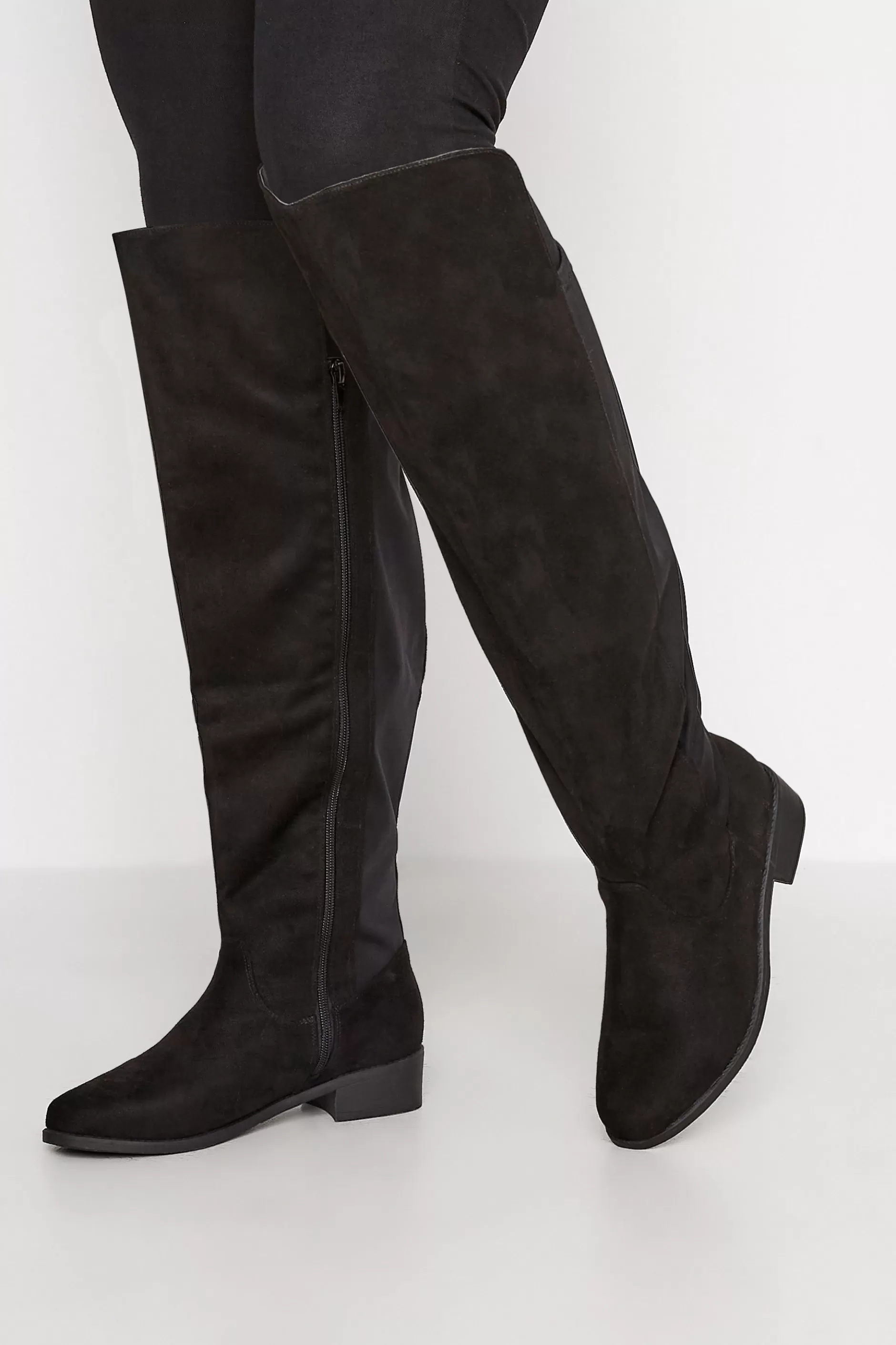 Women M&Co Boots>Yours Yours Black Faux Suede Stretch Over The Knee Boots In Wide E Fit & Extra Wide Eee Fit