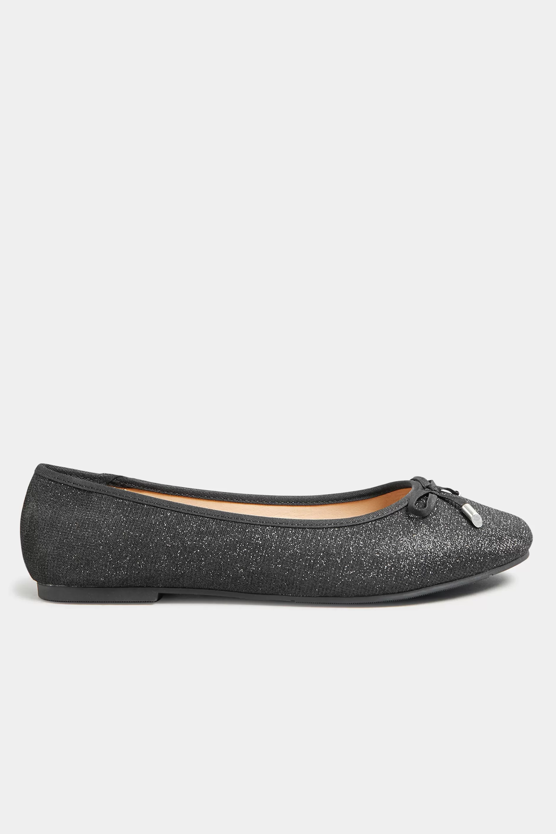 Women M&Co Flat Shoes>Yours Yours Black Glitter Ballerina Pumps In Wide E Fit & Extra Wide Eee Fit