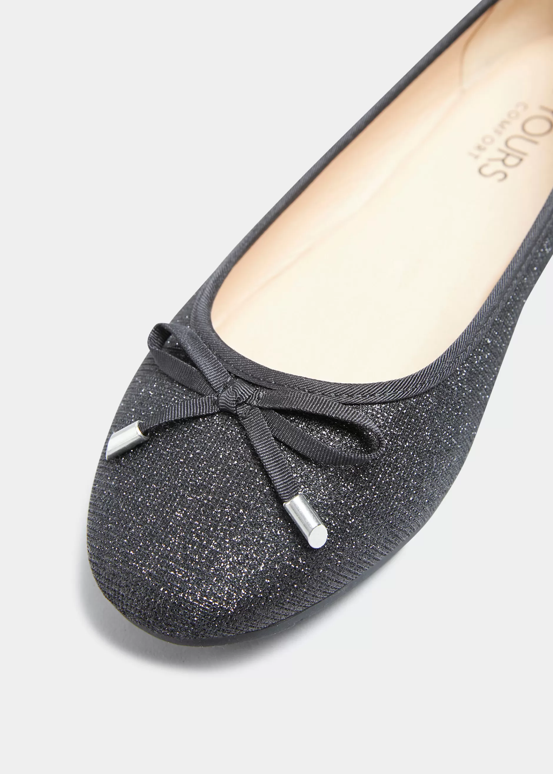Women M&Co Flat Shoes>Yours Yours Black Glitter Ballerina Pumps In Wide E Fit & Extra Wide Eee Fit