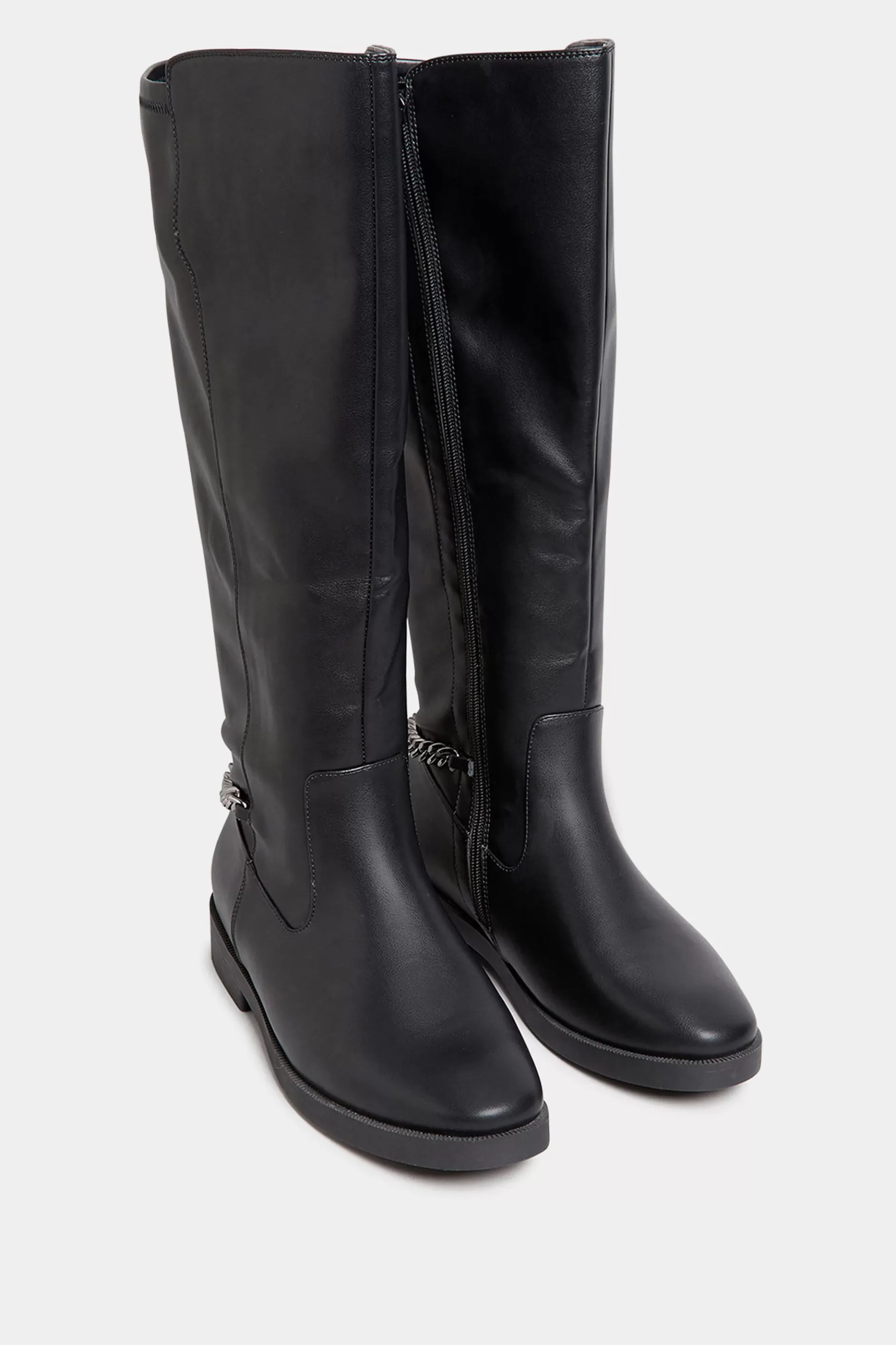 Women M&Co Boots>Yours Yours Black Knee High Chain Detail Boots In Wide E Fit & Extra Wide Eee Fit