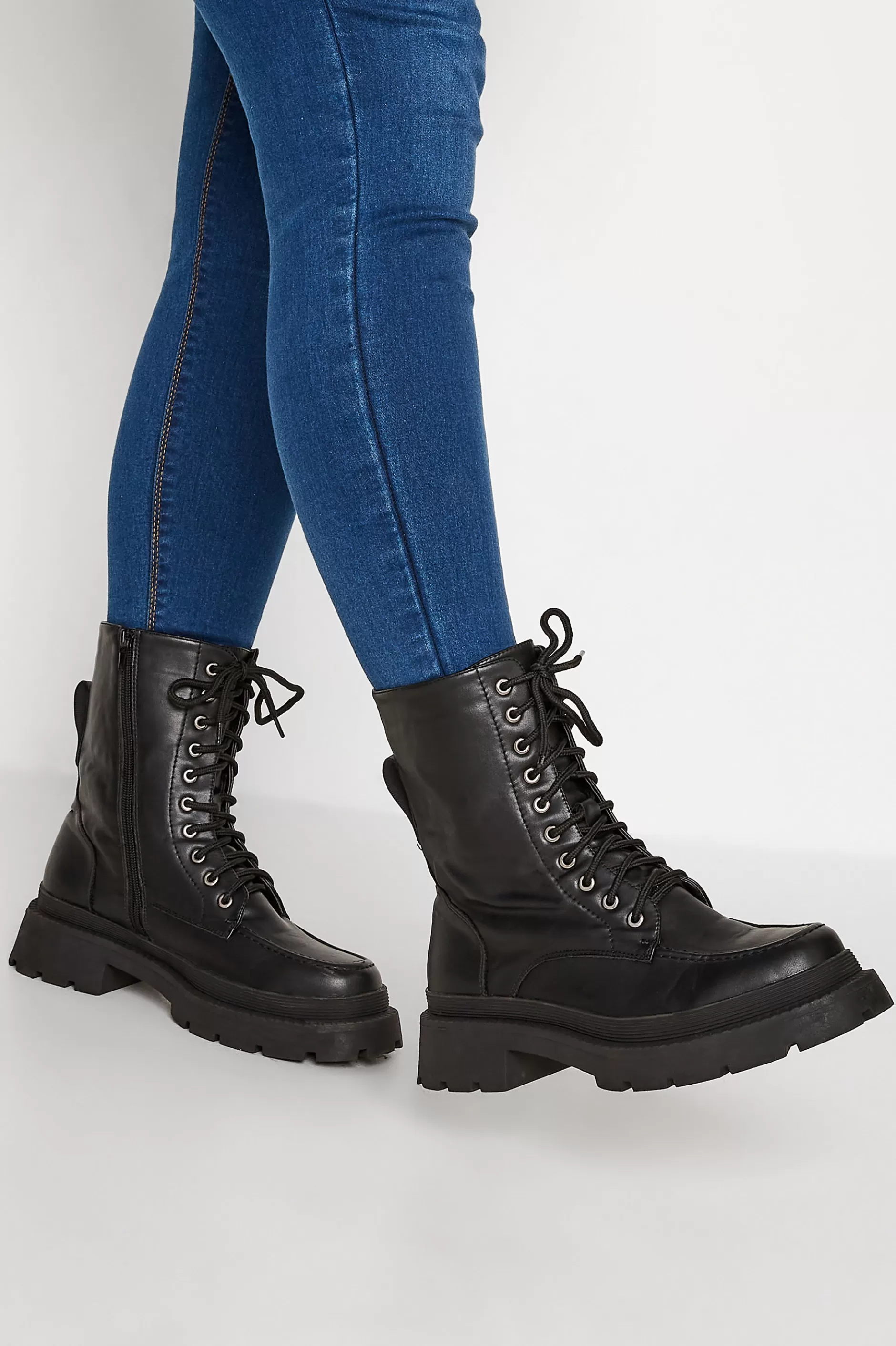 Women M&Co Boots>Yours Yours Black Lace Up Moccasin Toe Boots In Wide E Fit & Extra Wide Eee Fit