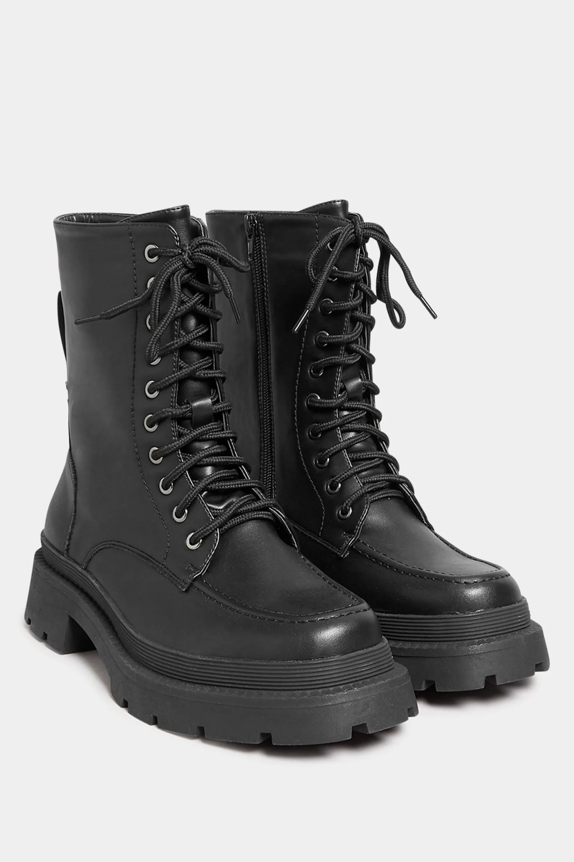 Women M&Co Boots>Yours Yours Black Lace Up Moccasin Toe Boots In Wide E Fit & Extra Wide Eee Fit