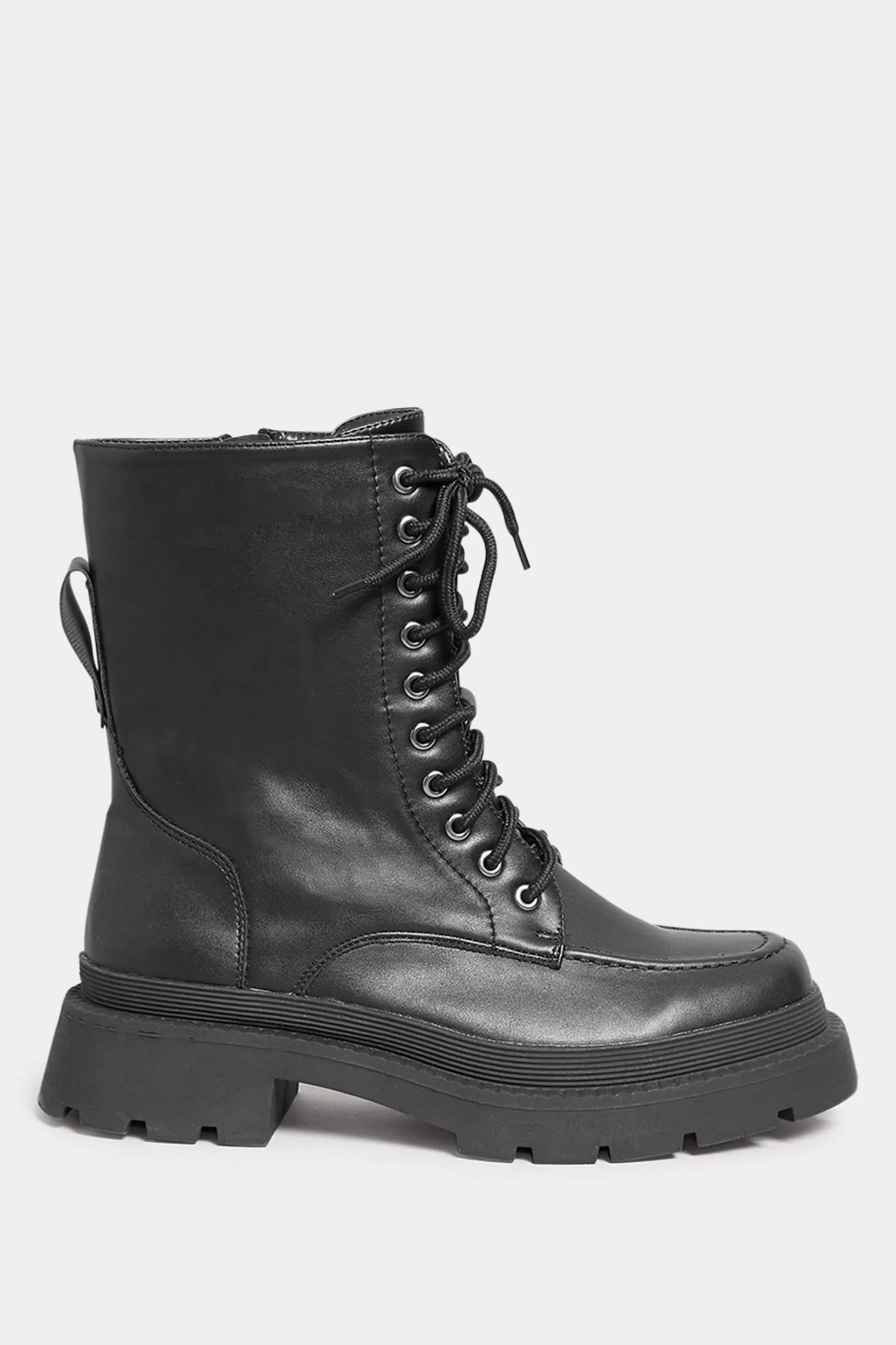 Women M&Co Boots>Yours Yours Black Lace Up Moccasin Toe Boots In Wide E Fit & Extra Wide Eee Fit