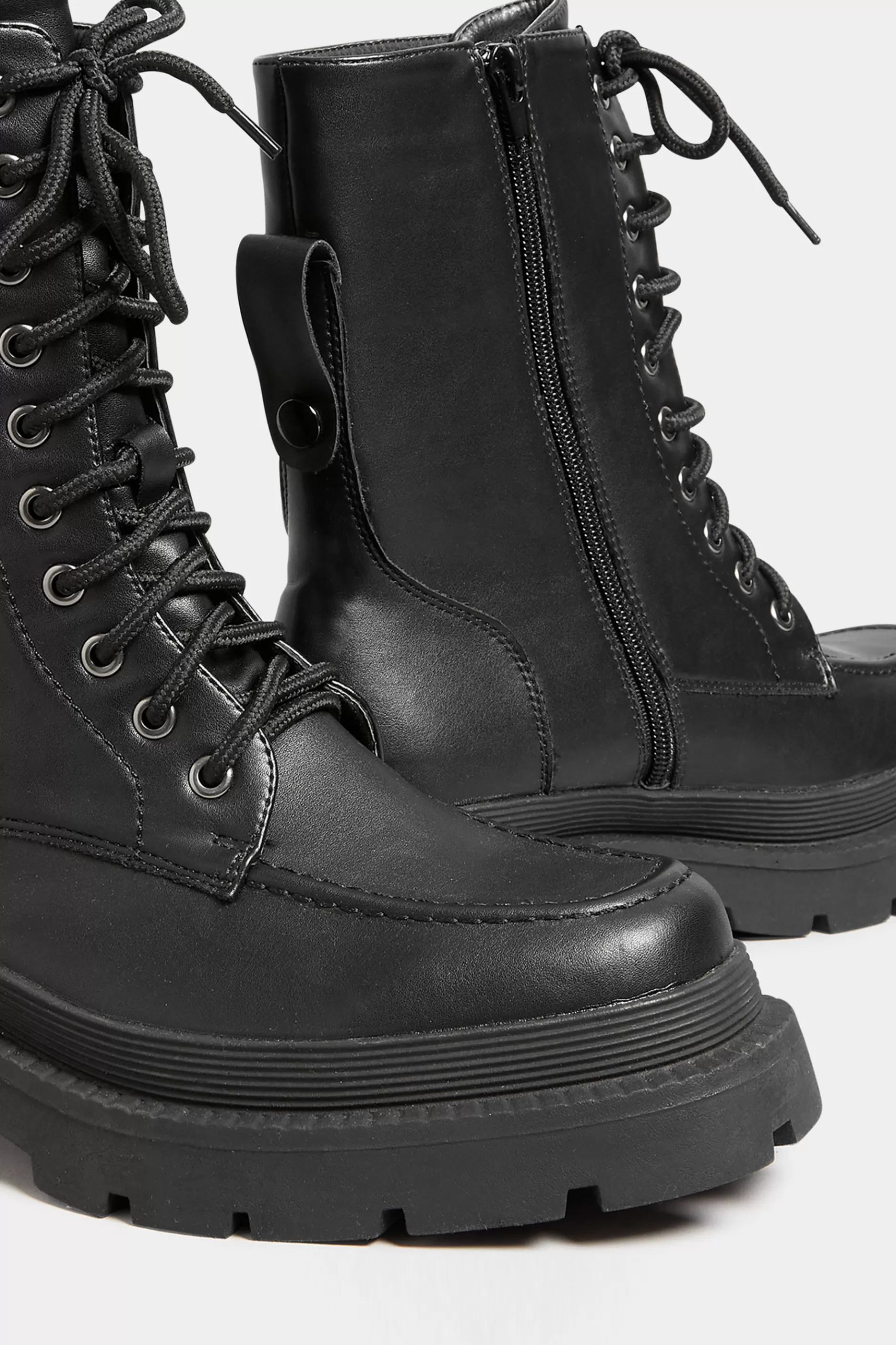 Women M&Co Boots>Yours Yours Black Lace Up Moccasin Toe Boots In Wide E Fit & Extra Wide Eee Fit