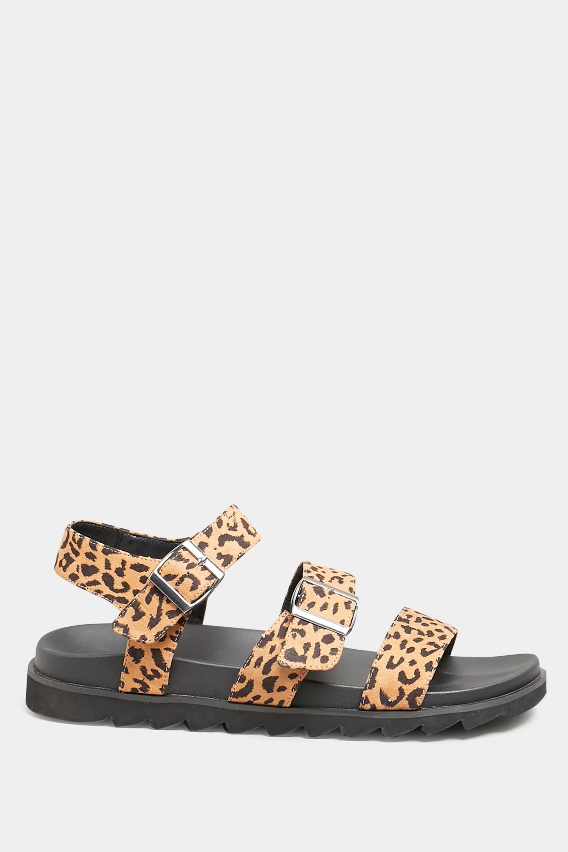 Women M&Co Flat Shoes>Yours Yours Black Leopard Print Buckle Sandals In Extra Wide Eee Fit