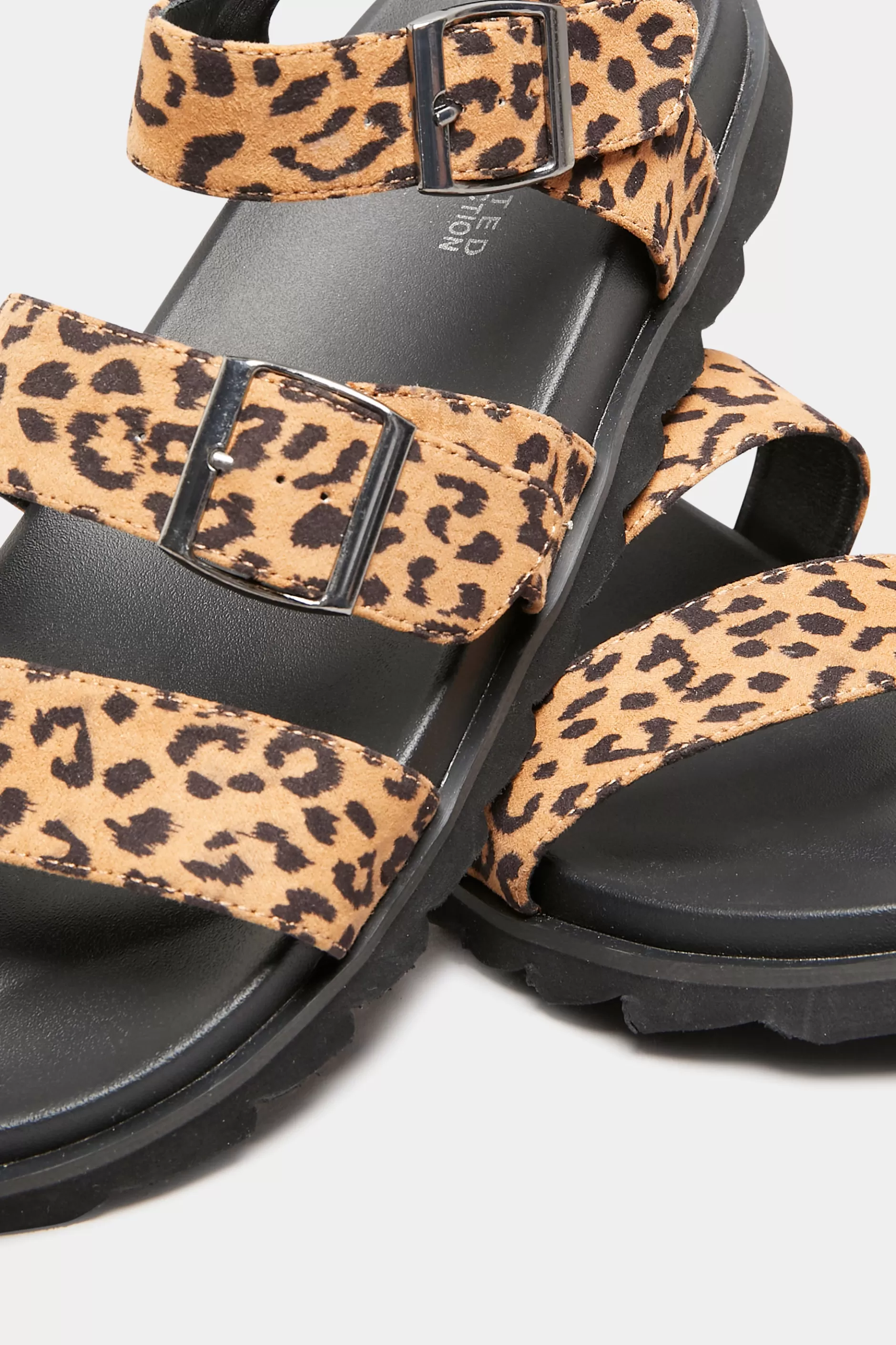 Women M&Co Flat Shoes>Yours Yours Black Leopard Print Buckle Sandals In Extra Wide Eee Fit