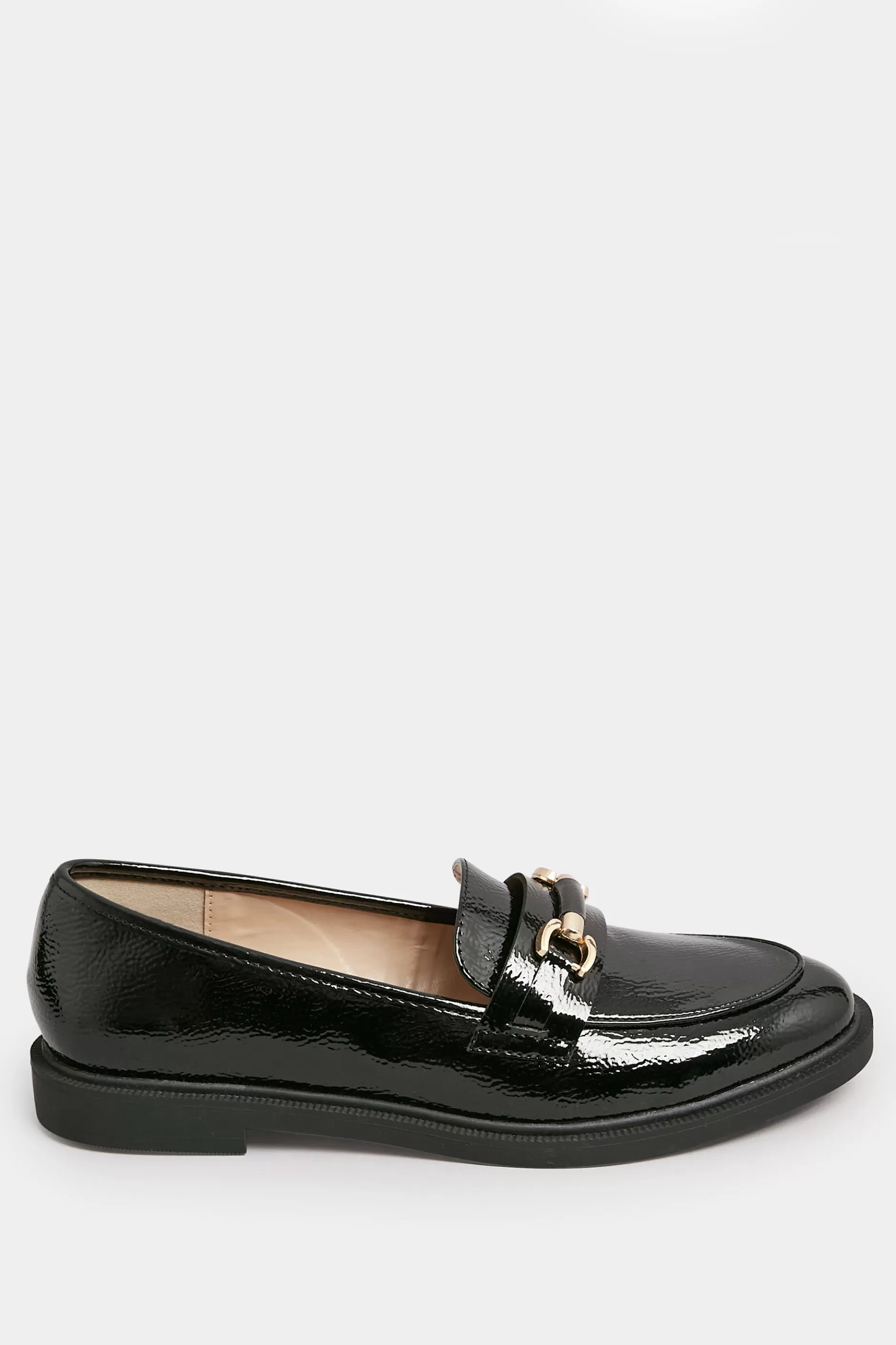 Women M&Co Flat Shoes>Yours Yours Black Patent Chain Detail Loafer In Wide E Fit & Extra Wide Eee Fit