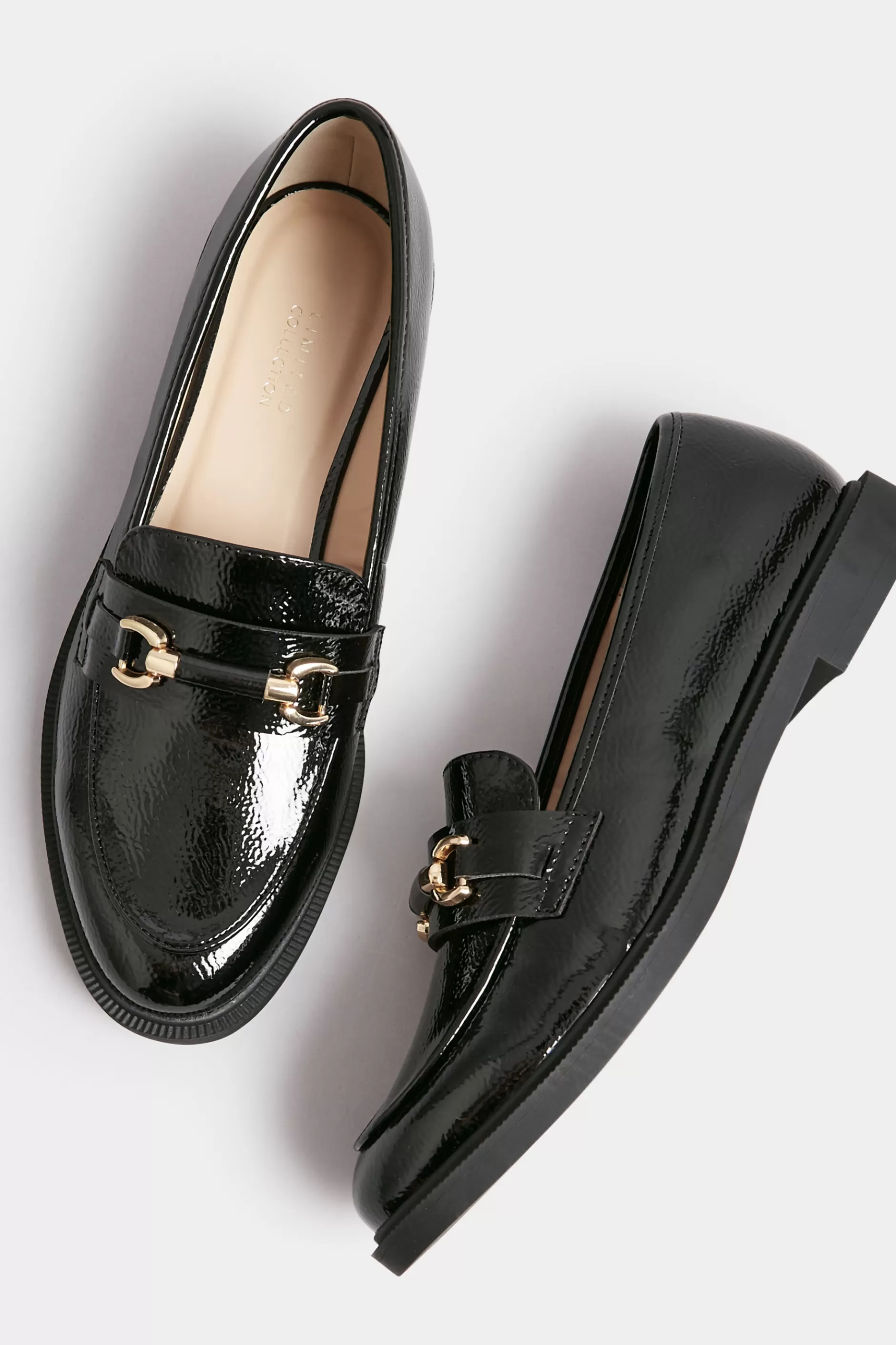 Women M&Co Flat Shoes>Yours Yours Black Patent Chain Detail Loafer In Wide E Fit & Extra Wide Eee Fit