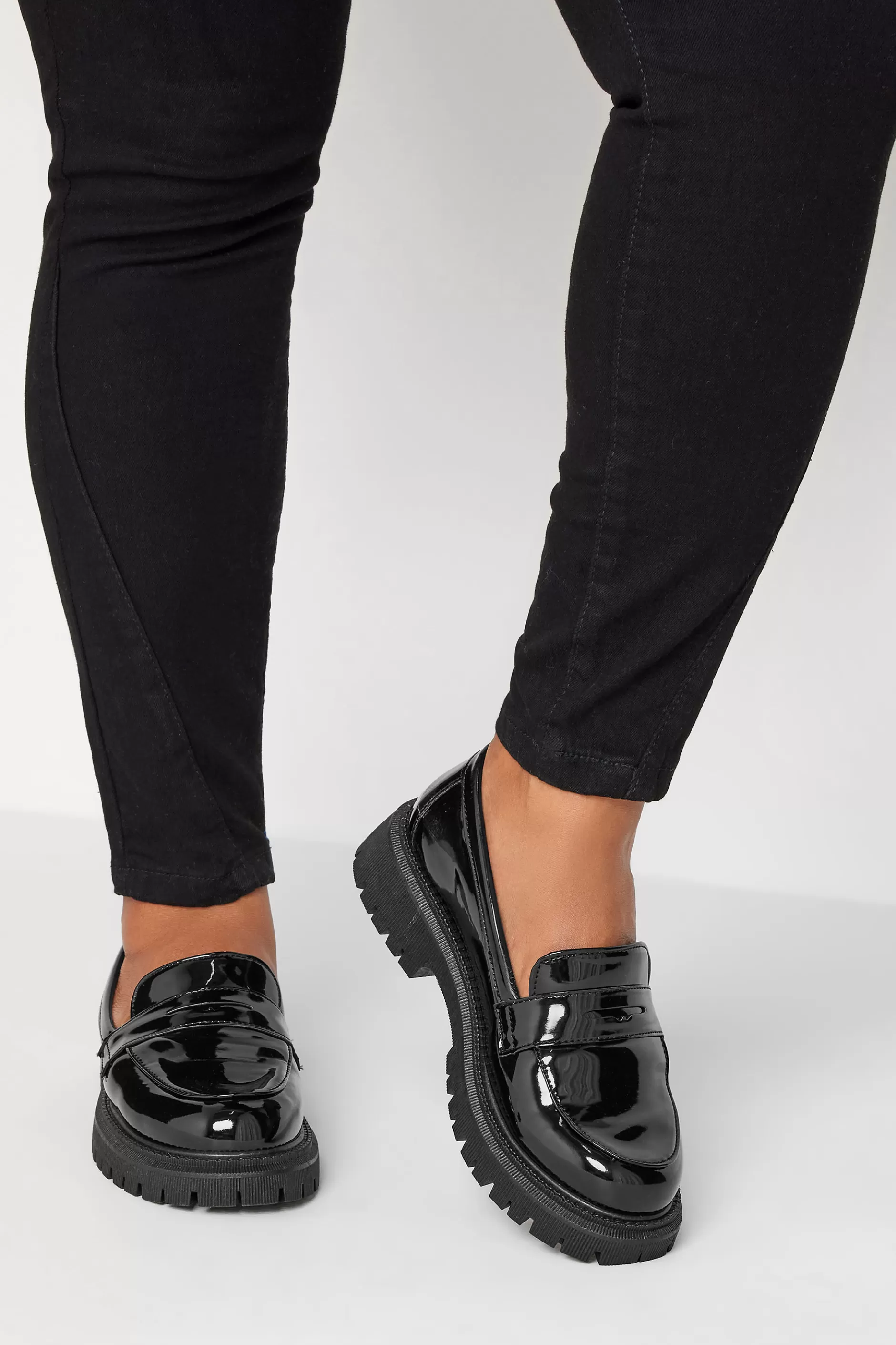 Women M&Co Flat Shoes>Yours Yours Black Patent Chunky Saddle Loafers In E Wide Fit & Eee Extra Wide Fit