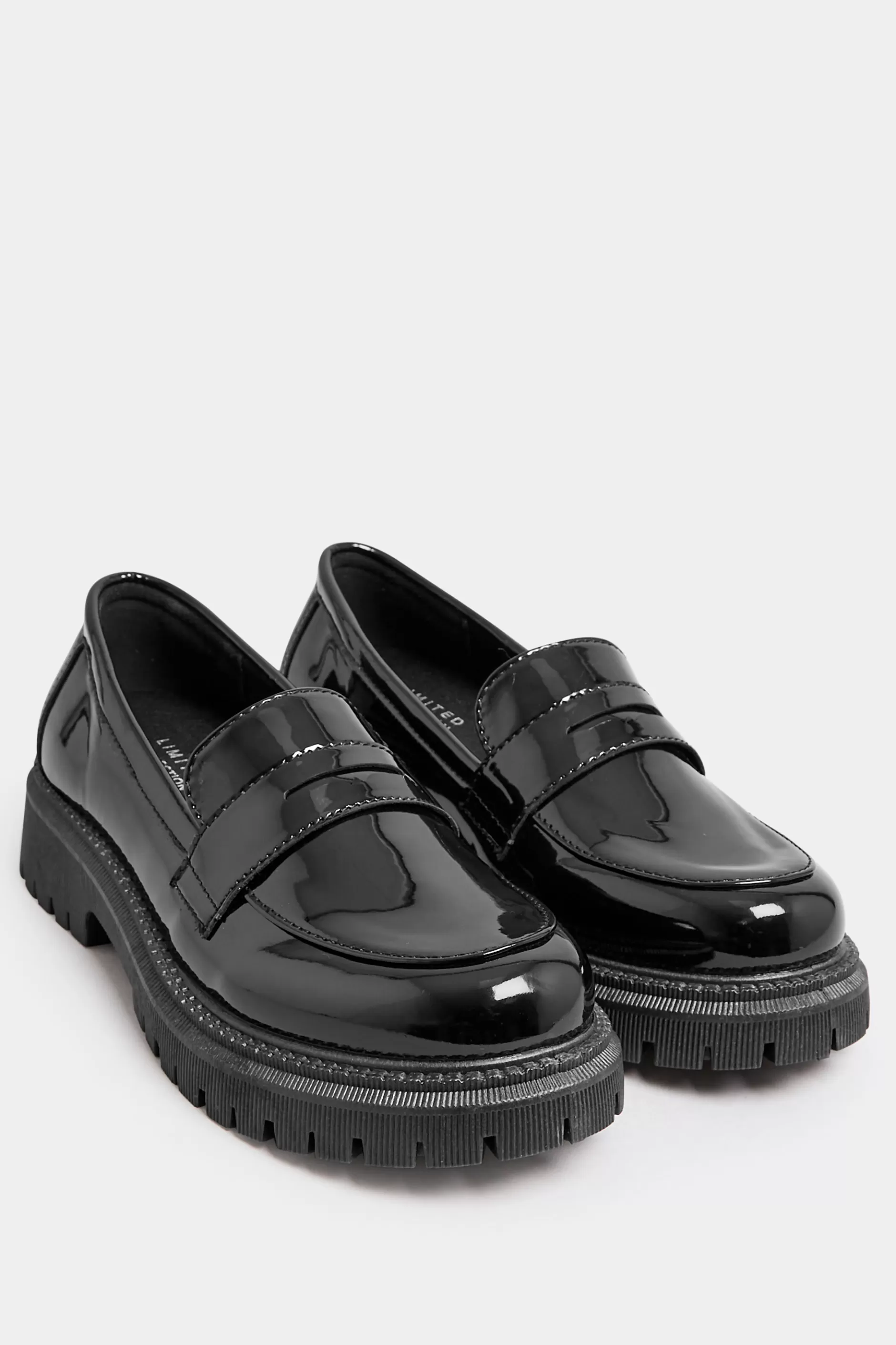 Women M&Co Flat Shoes>Yours Yours Black Patent Chunky Saddle Loafers In E Wide Fit & Eee Extra Wide Fit