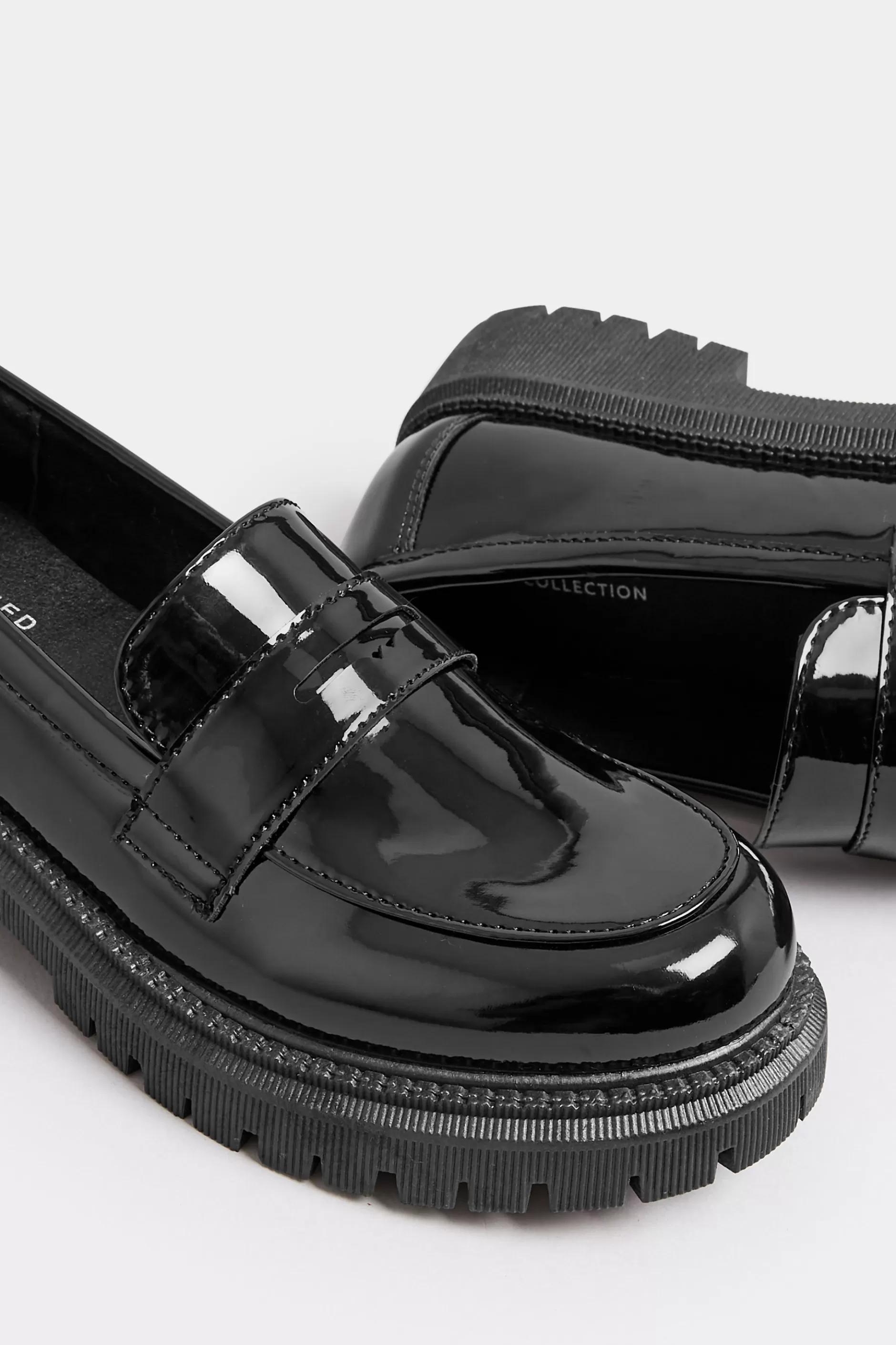 Women M&Co Flat Shoes>Yours Yours Black Patent Chunky Saddle Loafers In E Wide Fit & Eee Extra Wide Fit