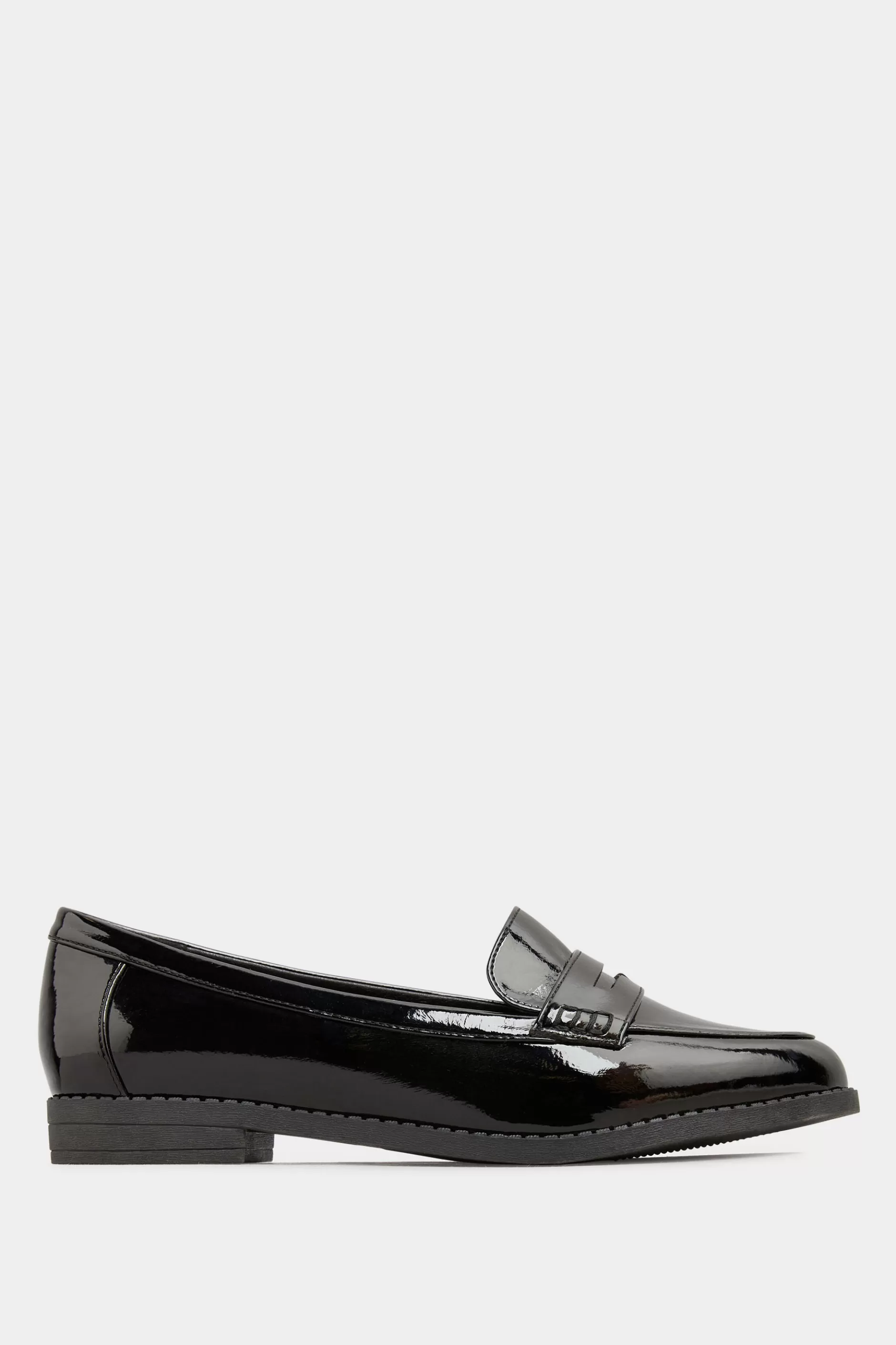 Women M&Co Flat Shoes>Yours Yours Black Patent Loafers In Wide E Fit & Extra Wide Eee Fit