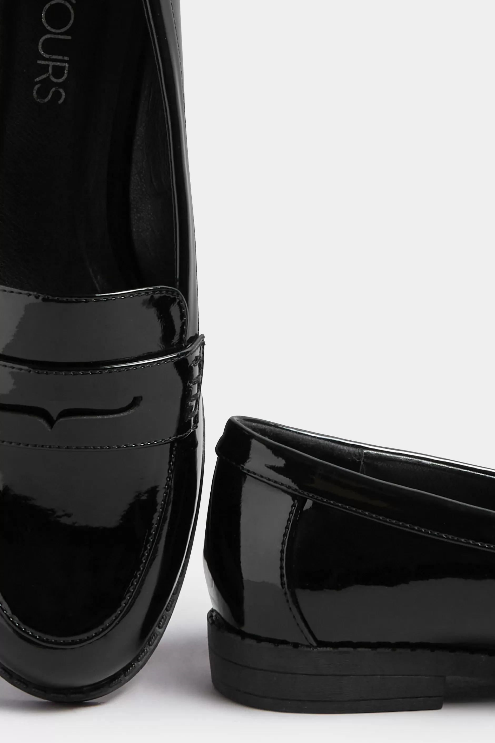 Women M&Co Flat Shoes>Yours Yours Black Patent Loafers In Wide E Fit & Extra Wide Eee Fit